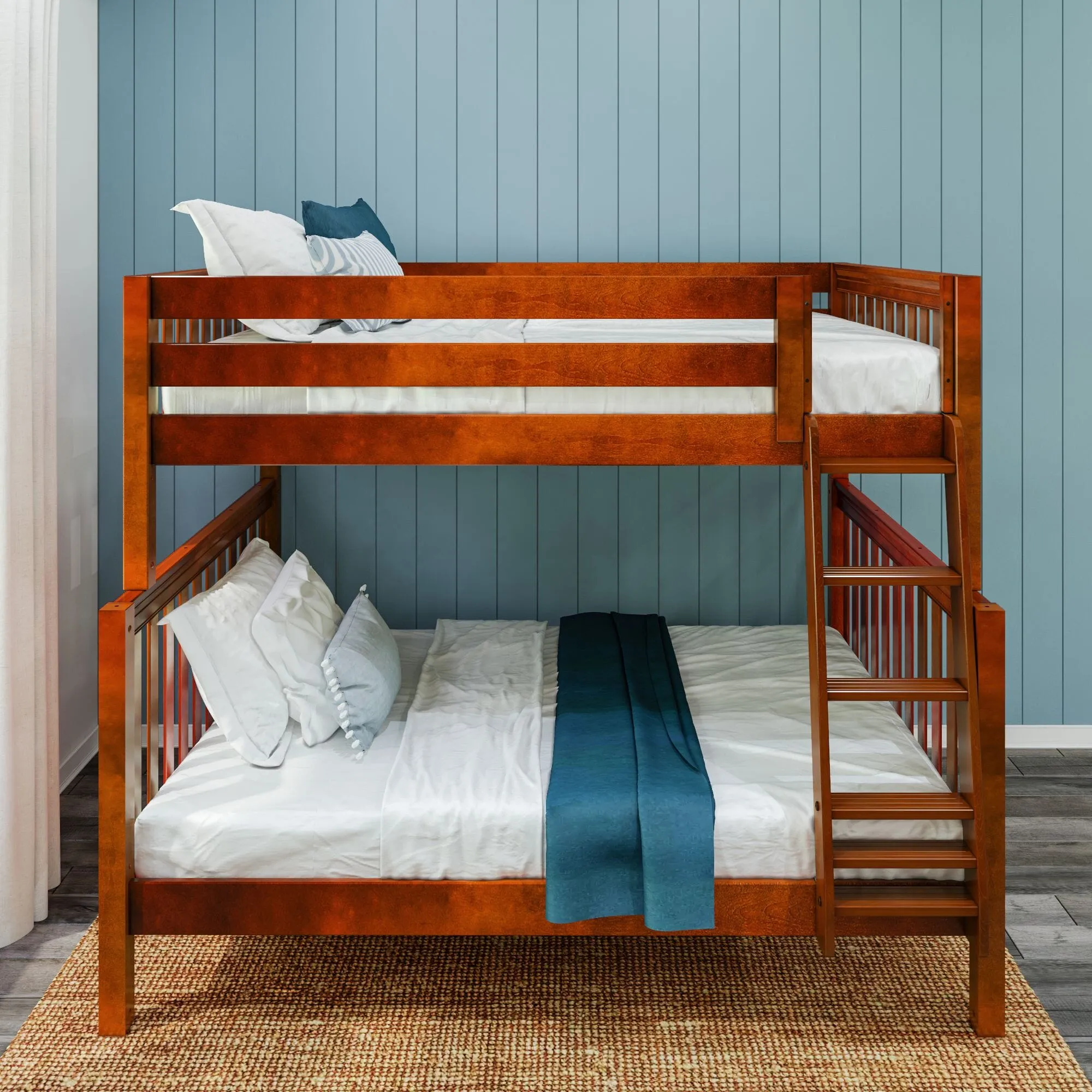 Full XL over Queen High Bunk Bed with Angled Ladder