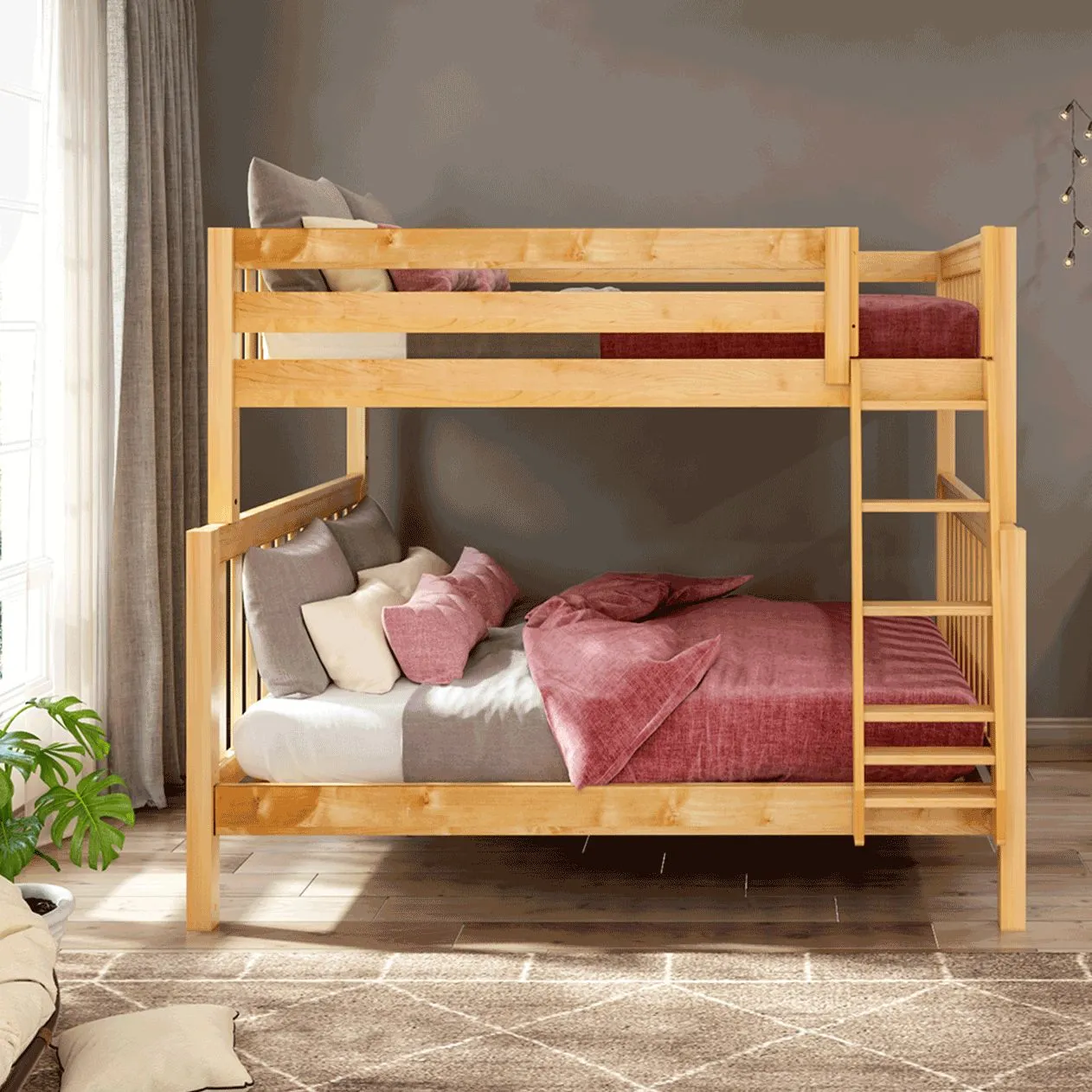 Full XL over Queen High Bunk Bed with Angled Ladder