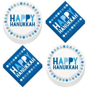 Happy Hanukkah Holiday Party Royal Blue and White Paper Dessert Plates and Beverage Napkins
