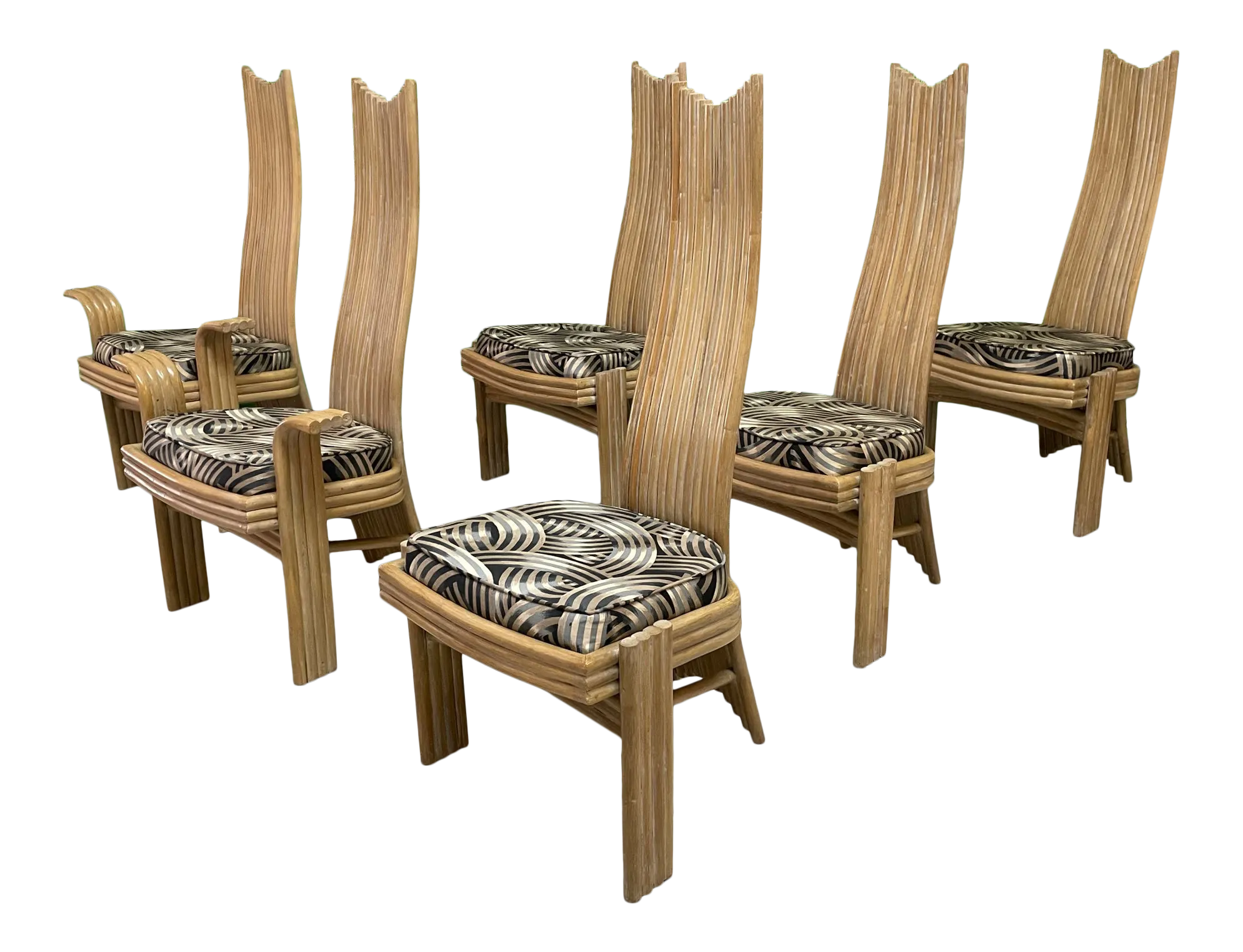 High Back Rattan Dining Chairs in the Style of Danny Ho Fong or Mackintosh