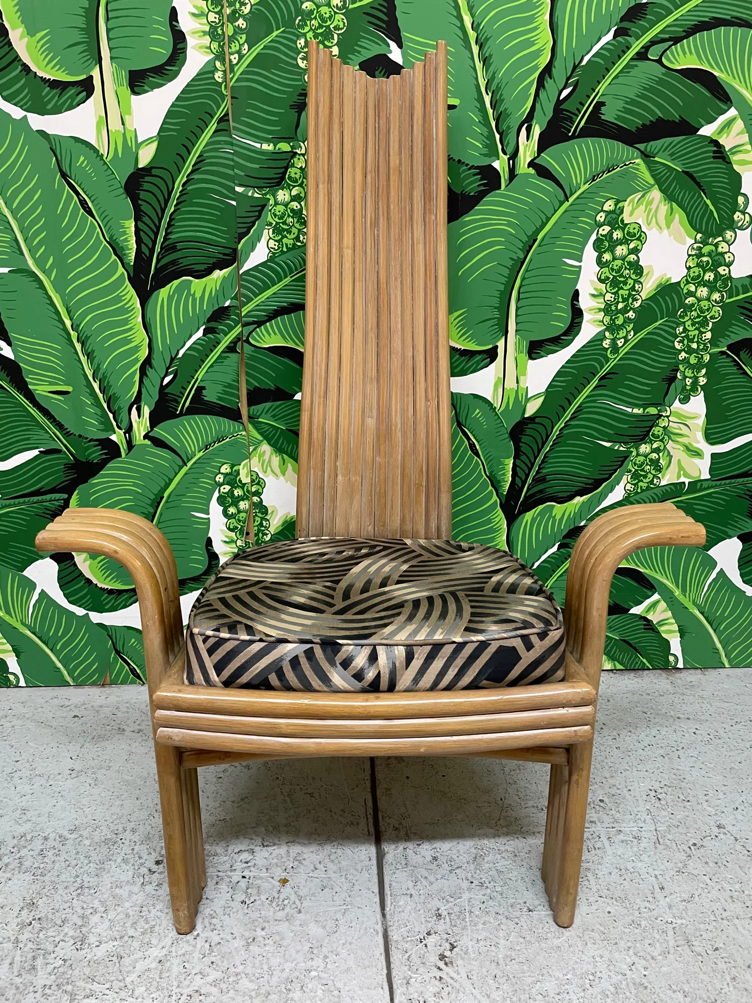 High Back Rattan Dining Chairs in the Style of Danny Ho Fong or Mackintosh