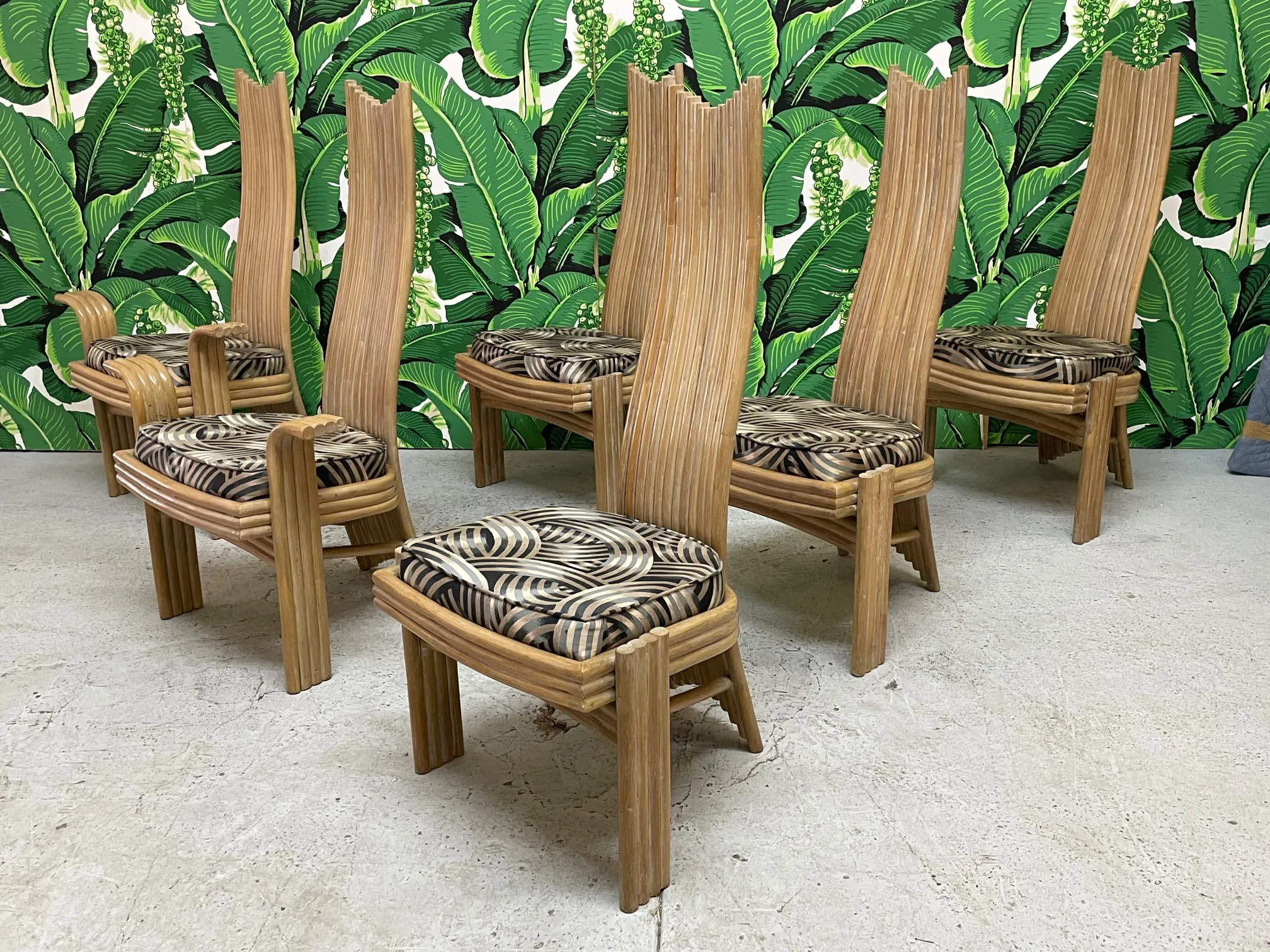 High Back Rattan Dining Chairs in the Style of Danny Ho Fong or Mackintosh