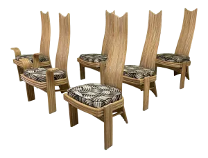High Back Rattan Dining Chairs in the Style of Danny Ho Fong or Mackintosh