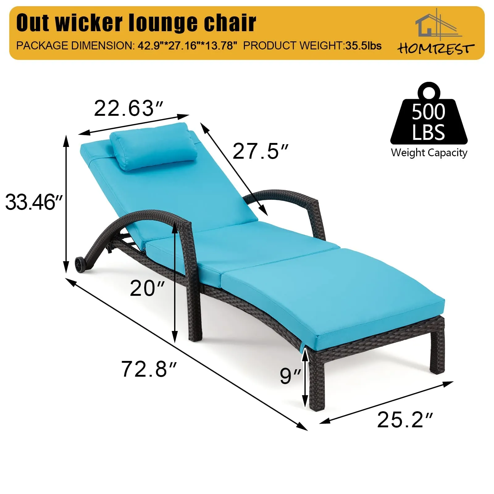 HOMREST Chaise Lounge Chairs Set of 2 for Outside, PE Rattan Wicker Patio Pool Lounge Chair with Arm, Cushion for Poolside Beach