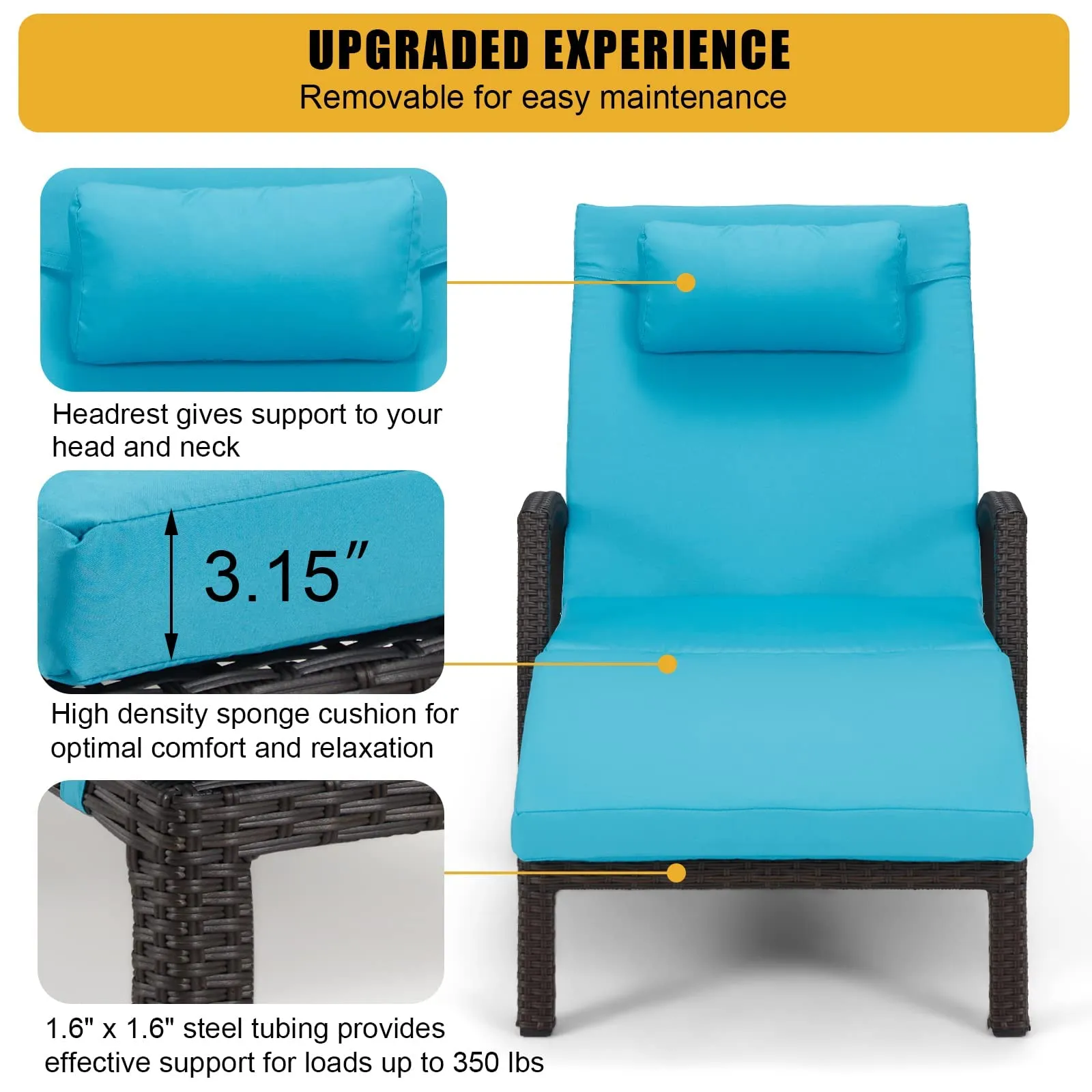HOMREST Chaise Lounge Chairs Set of 2 for Outside, PE Rattan Wicker Patio Pool Lounge Chair with Arm, Cushion for Poolside Beach