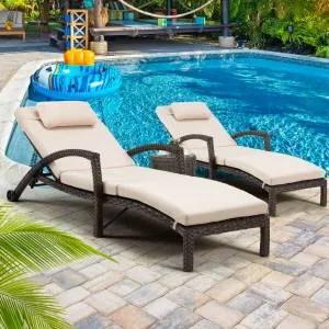 HOMREST Pool Lounge Chairs for Outside, Wicker Pool Chaise Lounge Chairs with Wheels & Headpillow for Deck Poolside