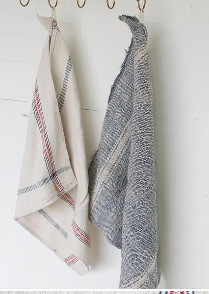Kalalou  Cotton Kitchen Towels - Red, Blue & Gold Stripe - Set Of 6