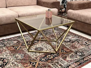 Kraft Bazaar Valerie Gold Coffee Table | Centre Table for living room | Centre table with glass top | (Finish Gold, 8 mm Toughened Glass)
