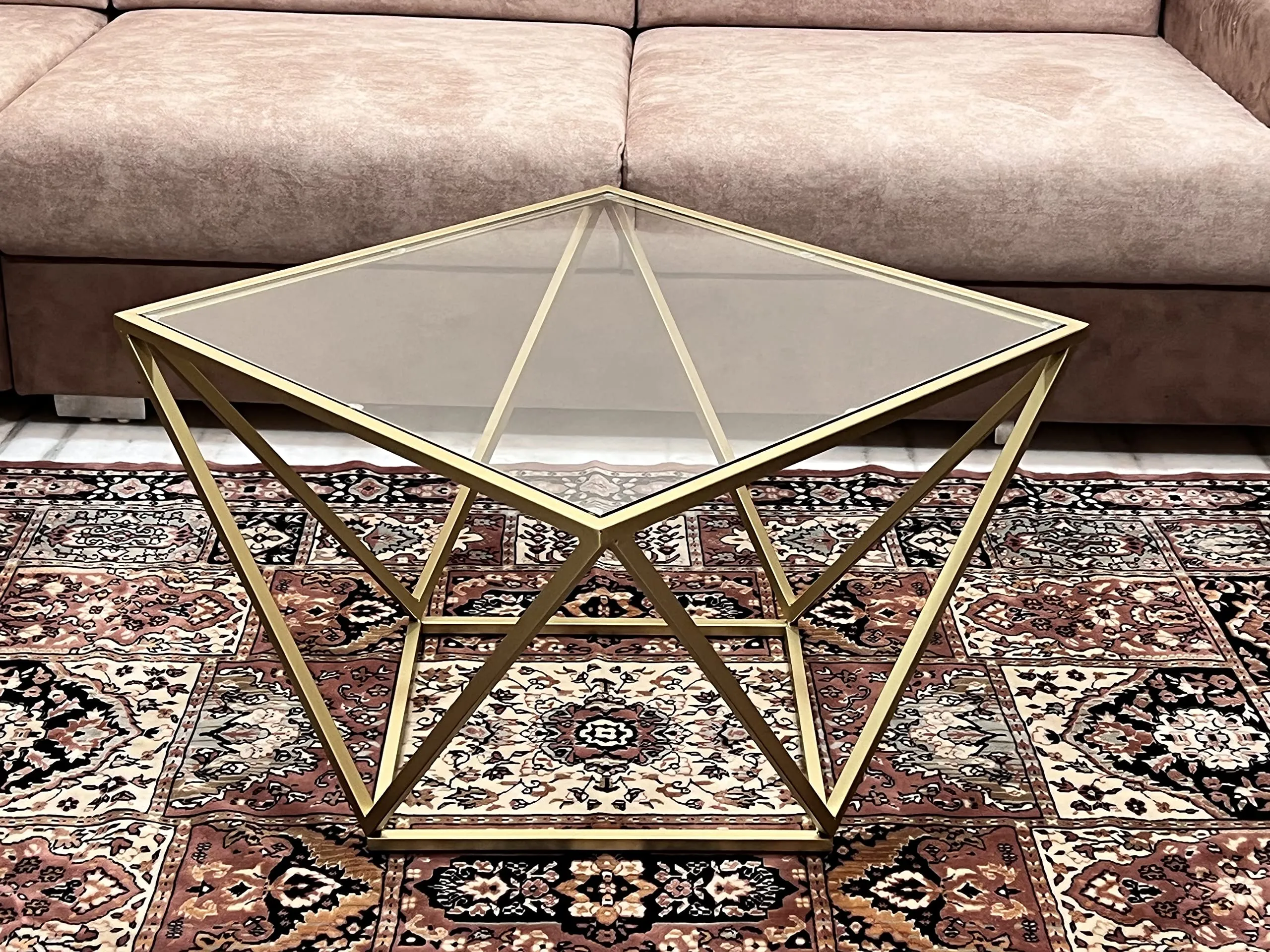 Kraft Bazaar Valerie Gold Coffee Table | Centre Table for living room | Centre table with glass top | (Finish Gold, 8 mm Toughened Glass)