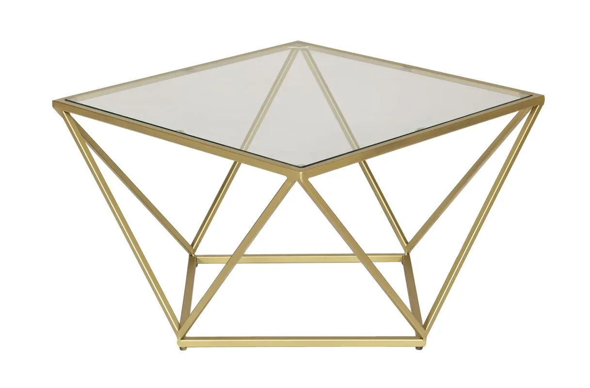 Kraft Bazaar Valerie Gold Coffee Table | Centre Table for living room | Centre table with glass top | (Finish Gold, 8 mm Toughened Glass)