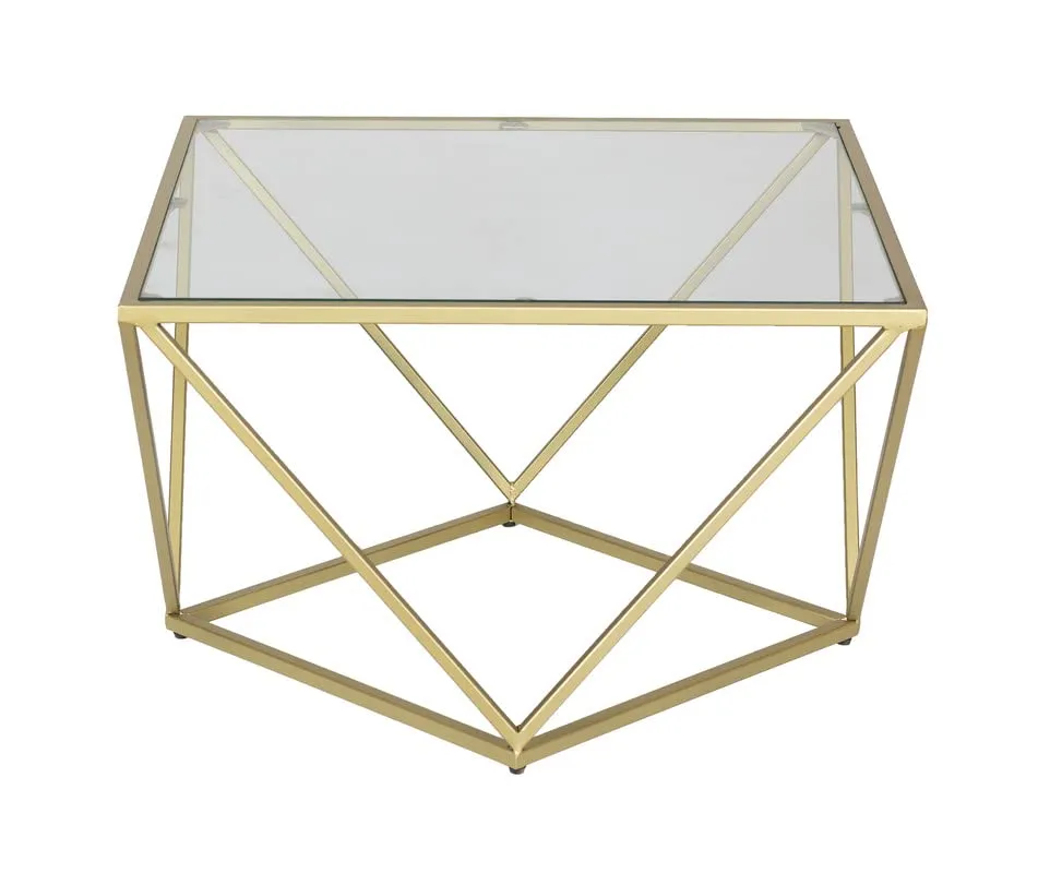 Kraft Bazaar Valerie Gold Coffee Table | Centre Table for living room | Centre table with glass top | (Finish Gold, 8 mm Toughened Glass)