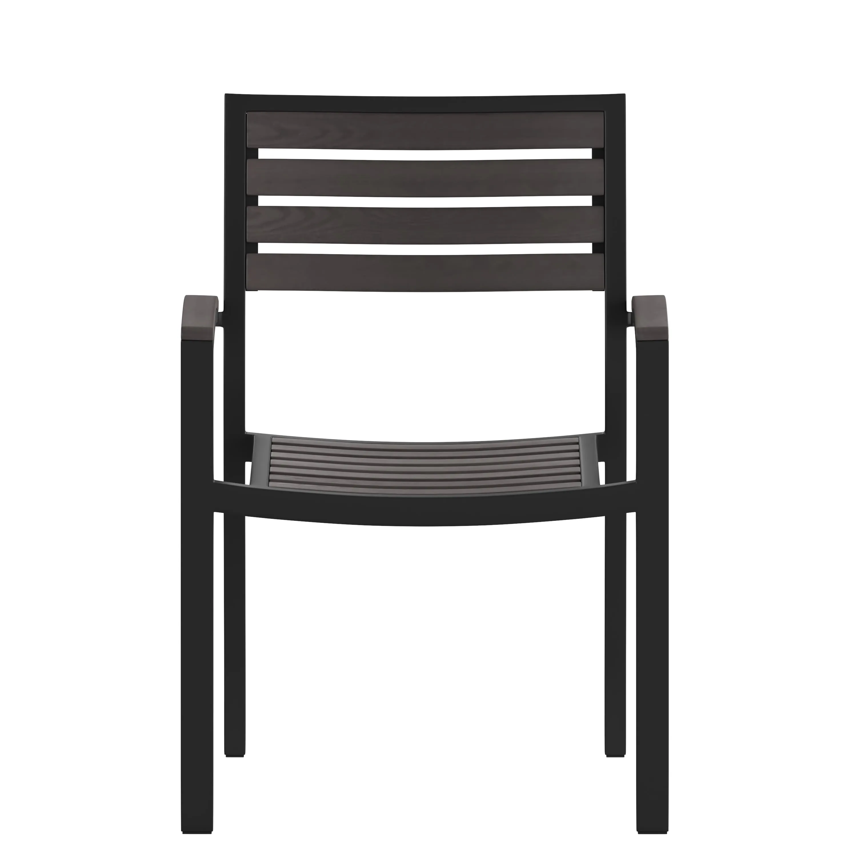 Lark Outdoor Stackable Faux Teak Side Chair - Commercial Grade Aluminum Patio Chair with Synthetic Teak Slats