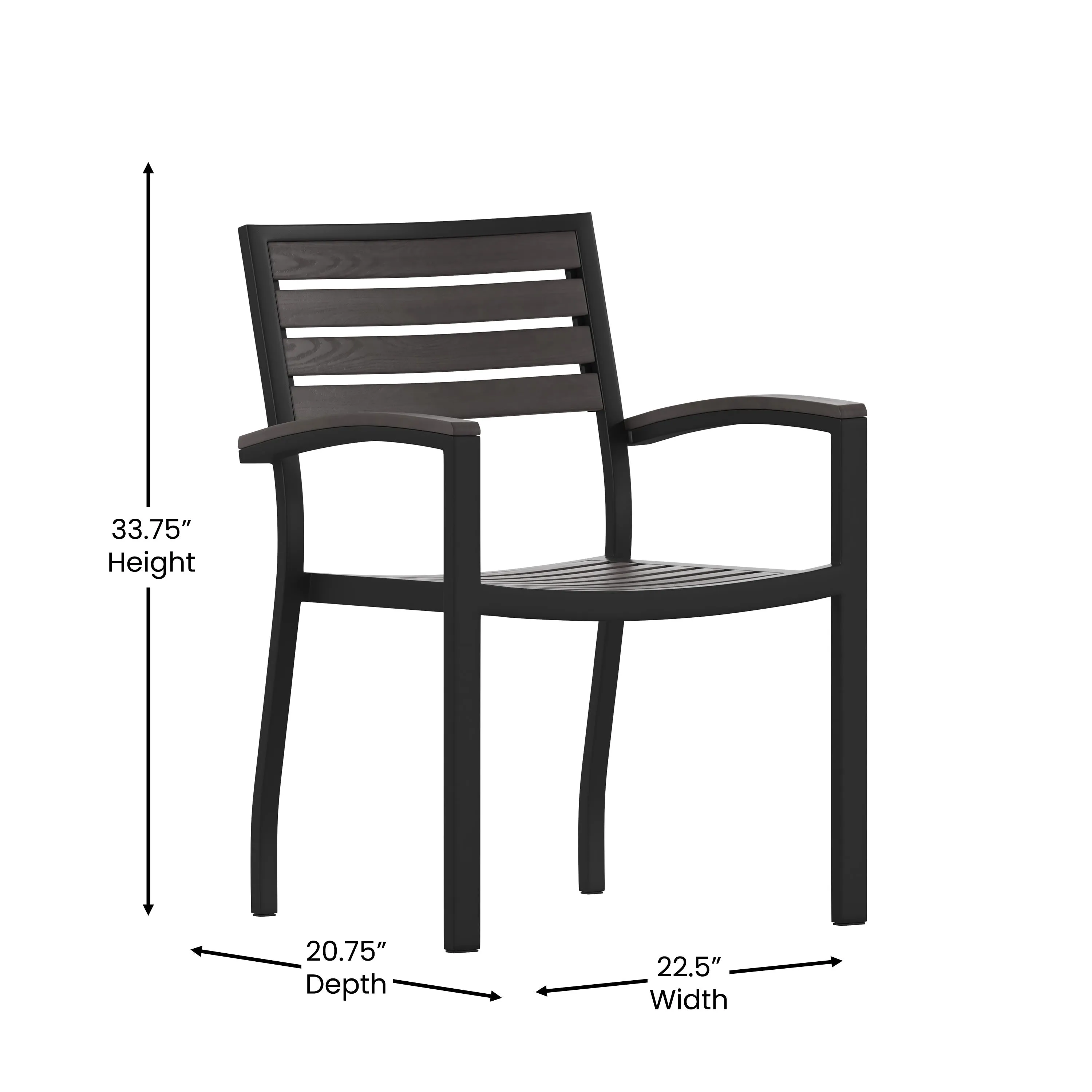 Lark Outdoor Stackable Faux Teak Side Chair - Commercial Grade Aluminum Patio Chair with Synthetic Teak Slats