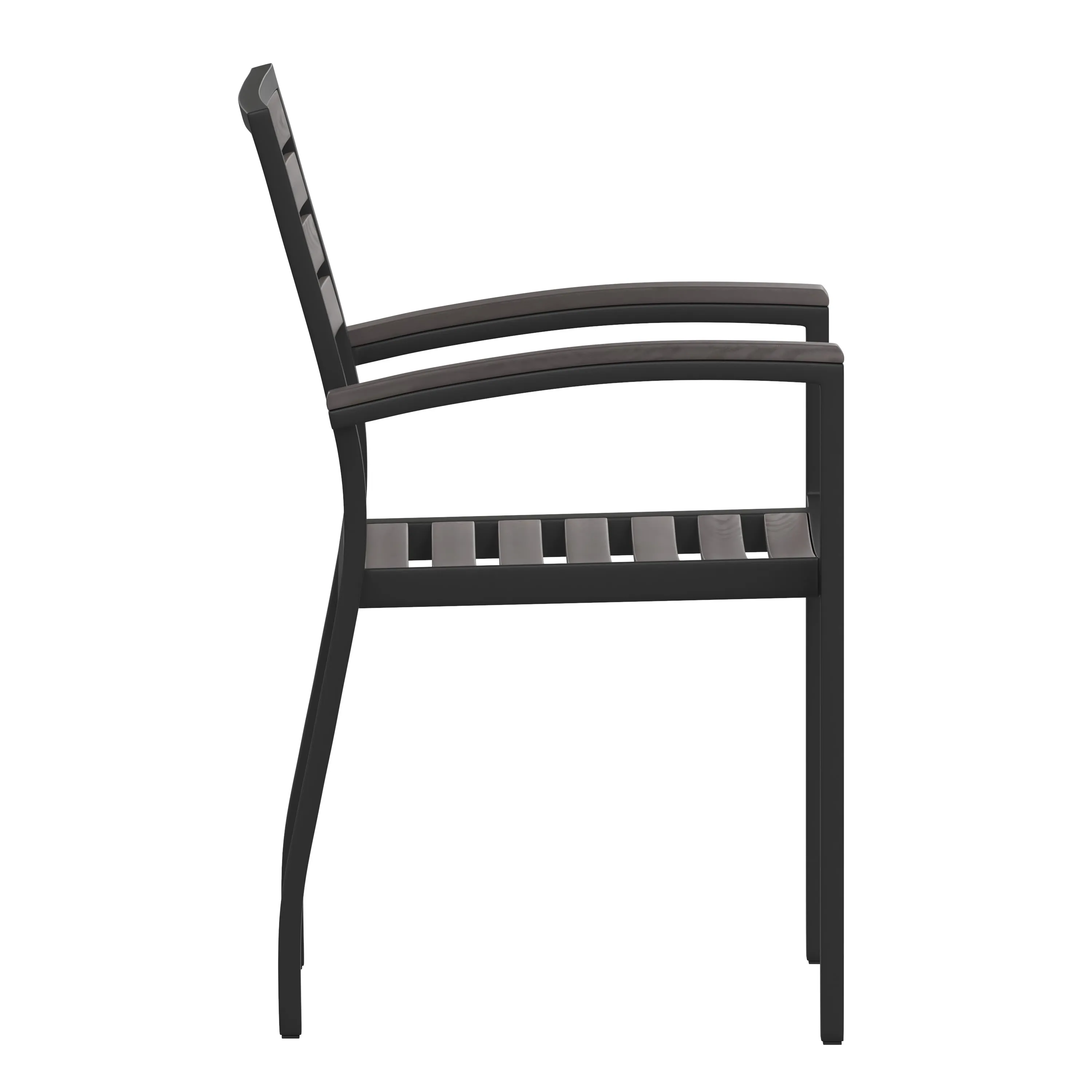 Lark Outdoor Stackable Faux Teak Side Chair - Commercial Grade Aluminum Patio Chair with Synthetic Teak Slats