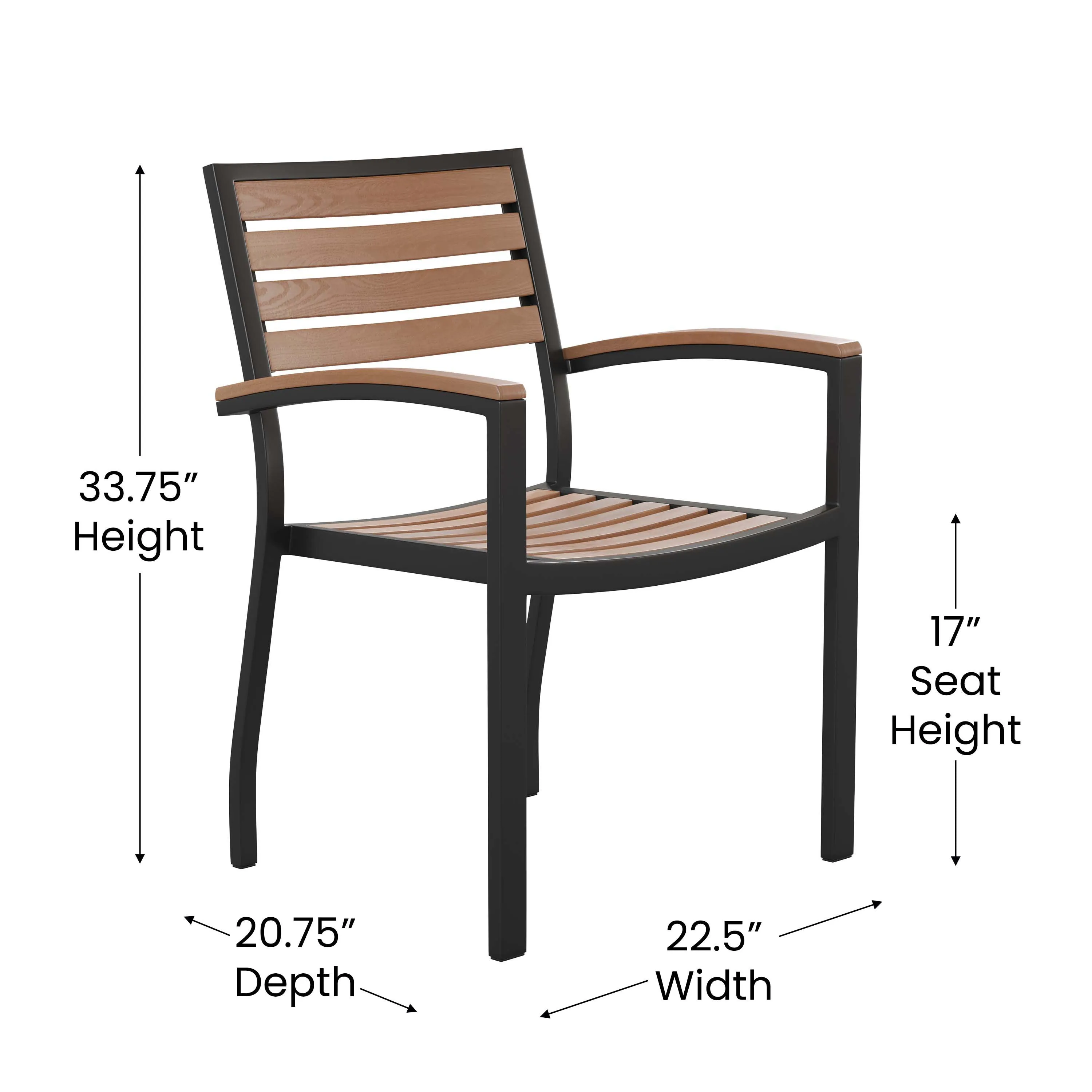 Lark Outdoor Stackable Faux Teak Side Chair - Commercial Grade Aluminum Patio Chair with Synthetic Teak Slats