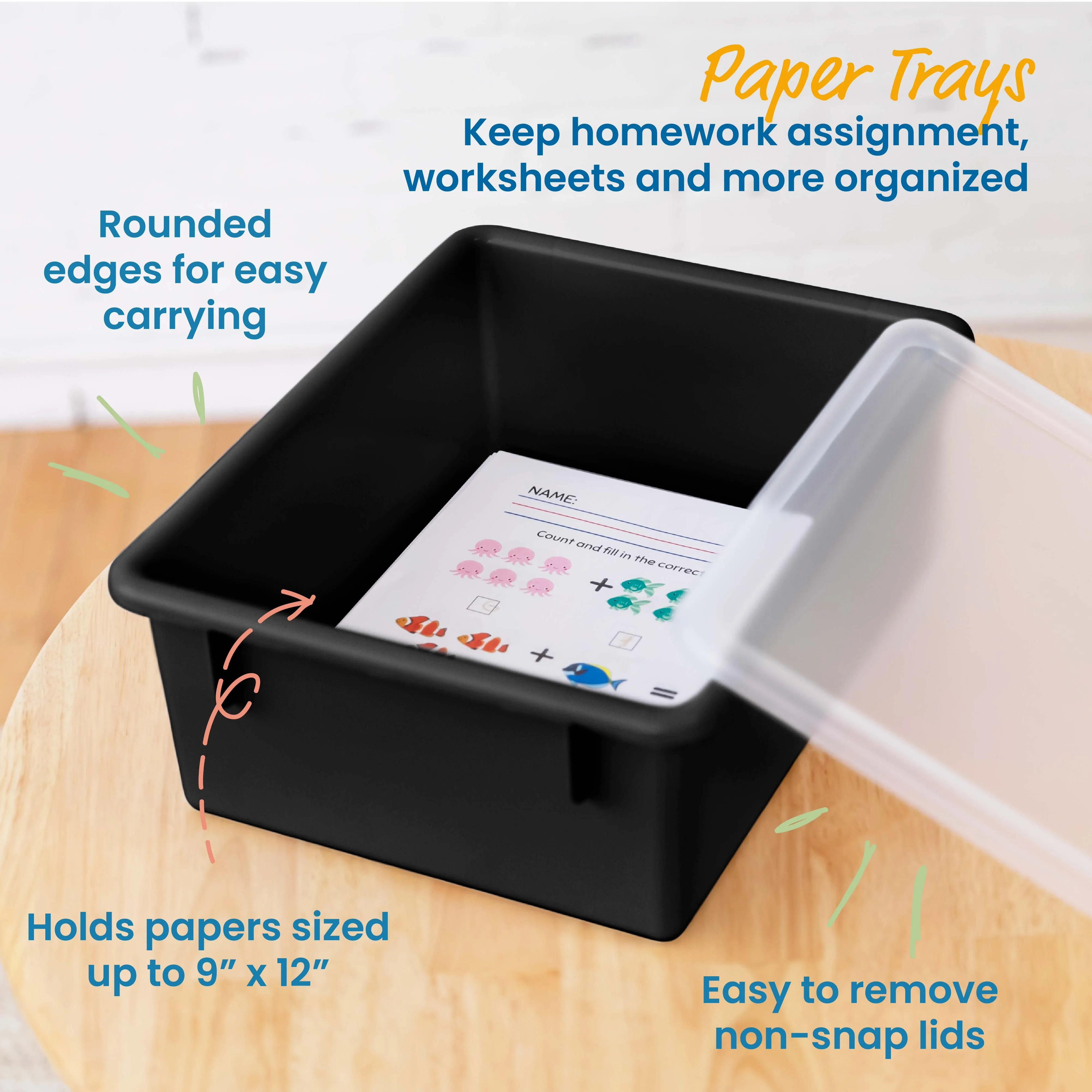 Letter Size Deep Tray with Lid, Storage Bin, 10-Piece