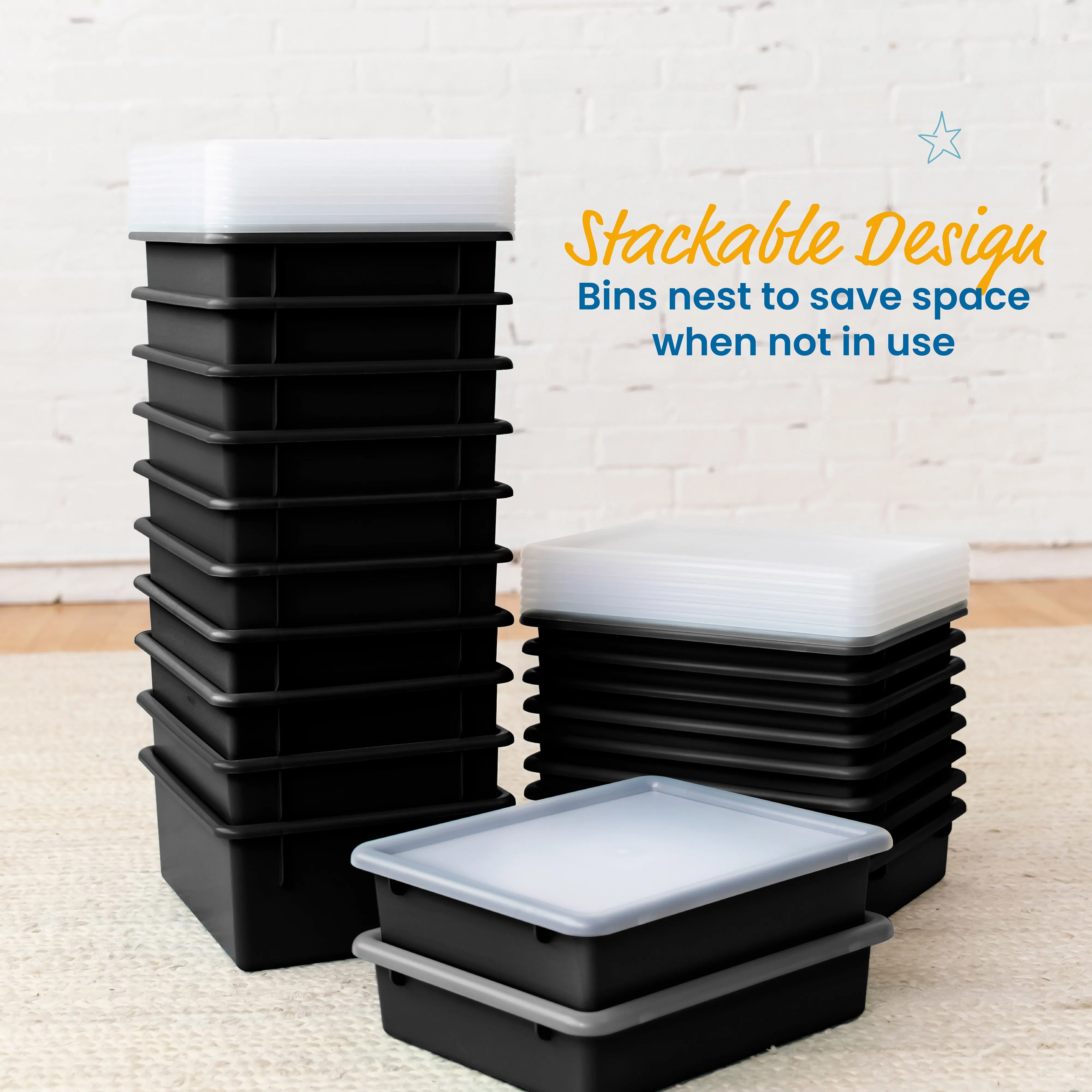 Letter Size Deep Tray with Lid, Storage Bin, 10-Piece