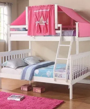 Liliana White Twin over Full Bunk Bed with Pink Tent