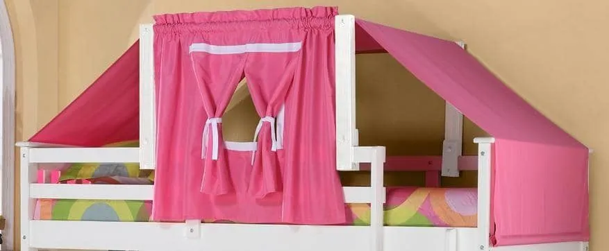 Liliana White Twin over Full Bunk Bed with Pink Tent