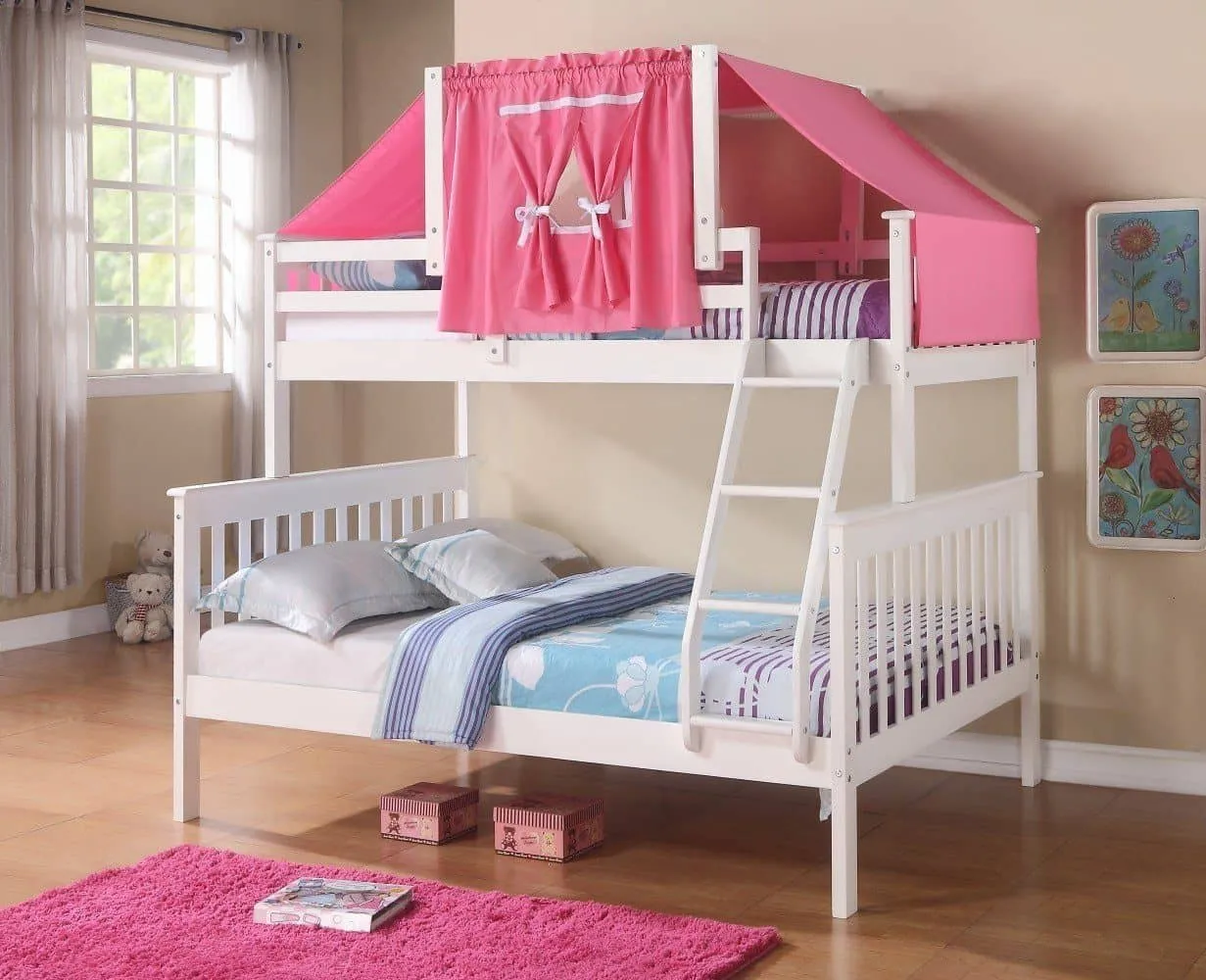 Liliana White Twin over Full Bunk Bed with Pink Tent
