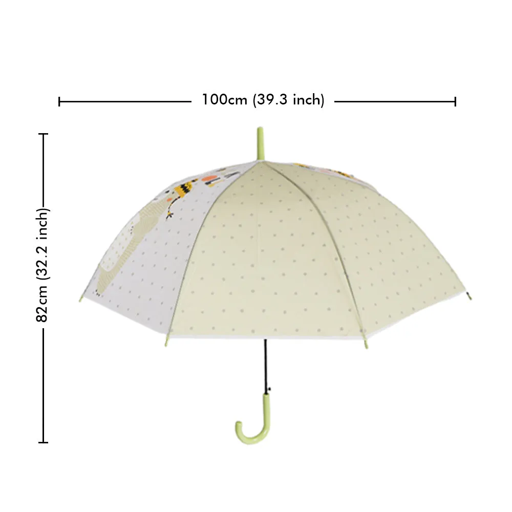 Little Surprise Box, Olive Green, Translucent Rock And Roll Kelly Jo Teddy Print With Polka Dots,Rain And All-Season UmbrellaFor Kids & Adults.