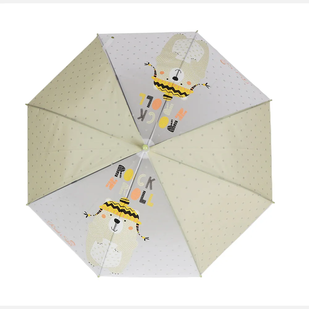 Little Surprise Box, Olive Green, Translucent Rock And Roll Kelly Jo Teddy Print With Polka Dots,Rain And All-Season UmbrellaFor Kids & Adults.