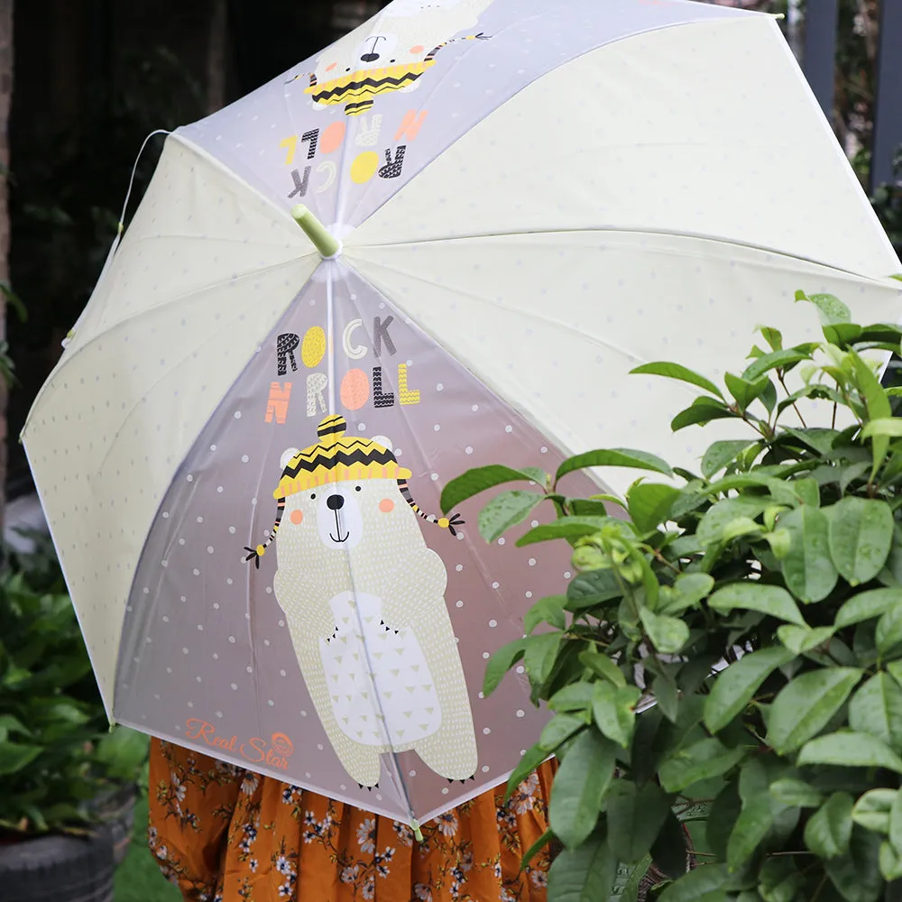 Little Surprise Box, Olive Green, Translucent Rock And Roll Kelly Jo Teddy Print With Polka Dots,Rain And All-Season UmbrellaFor Kids & Adults.