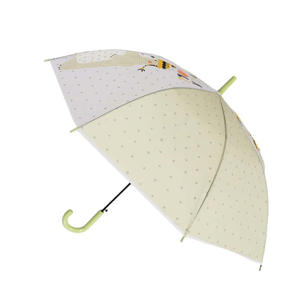 Little Surprise Box, Olive Green, Translucent Rock And Roll Kelly Jo Teddy Print With Polka Dots,Rain And All-Season UmbrellaFor Kids & Adults.
