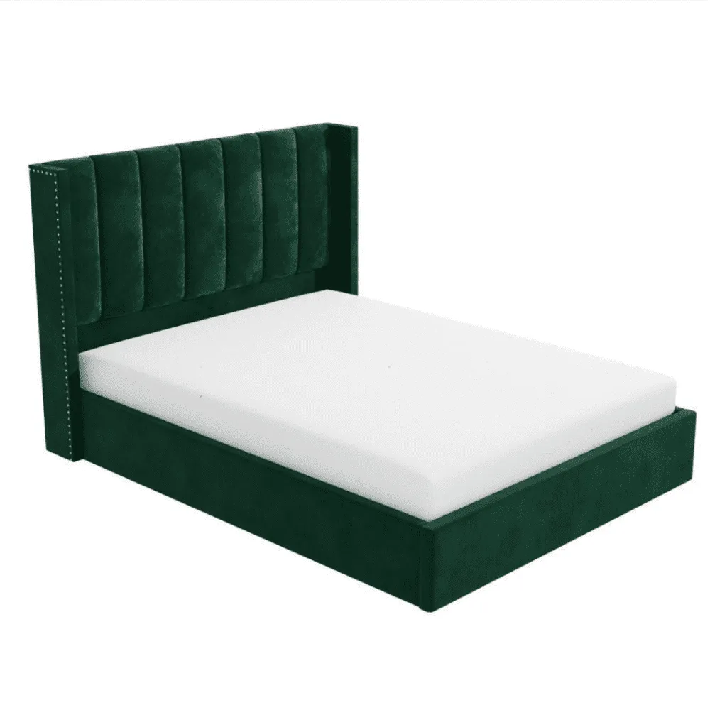 Maddox Upholstered Bed in Black/Green Colour