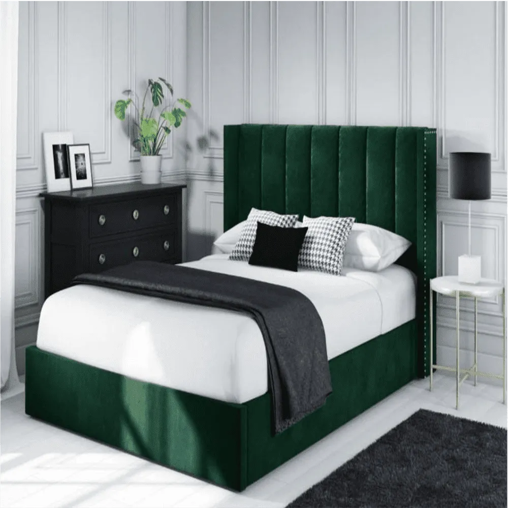 Maddox Upholstered Bed in Black/Green Colour