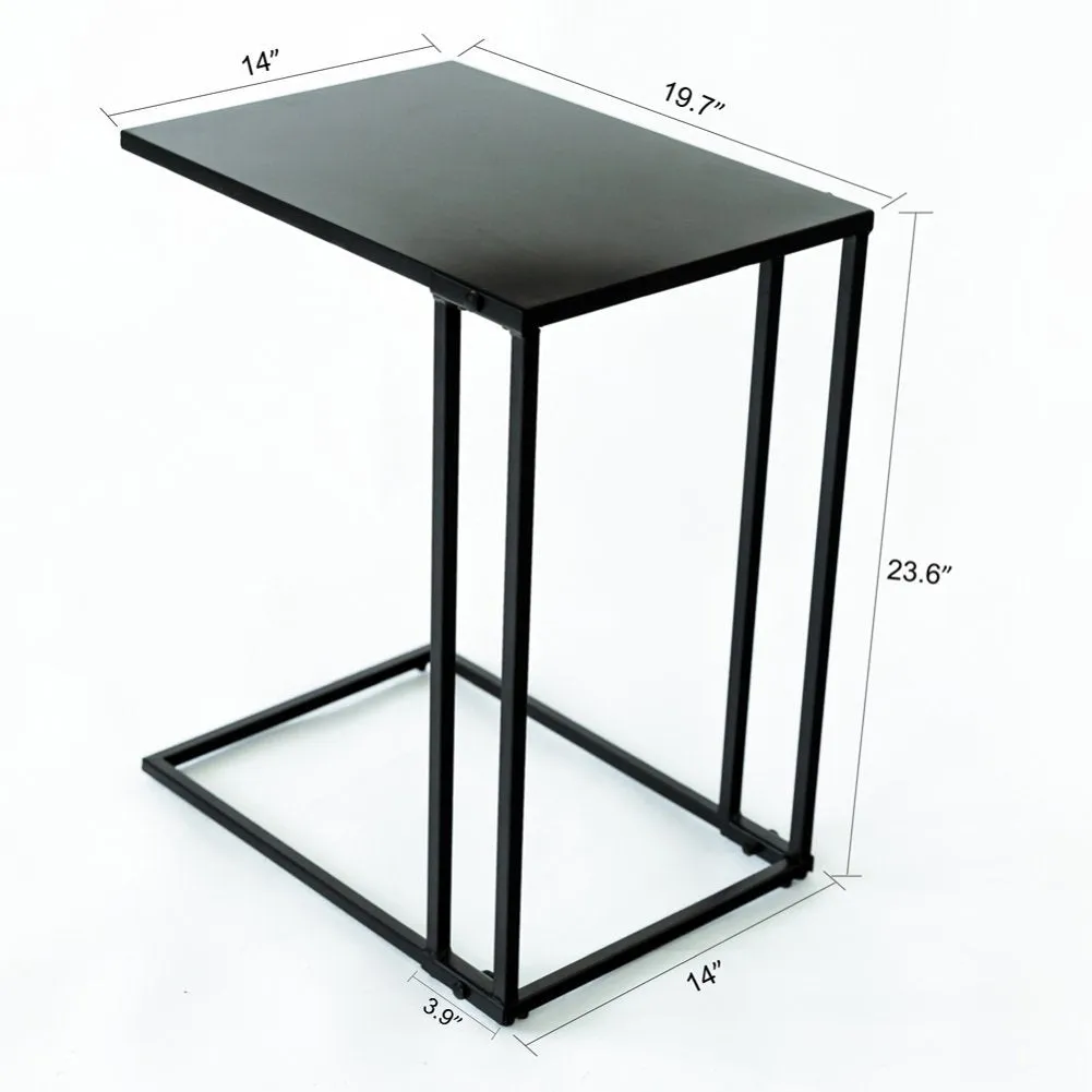 Mp Wood Furniture Sofa Side Table Metal Snack Laptop C Shape End Table Coffee Table for Living Room, Black