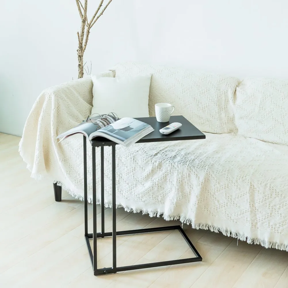Mp Wood Furniture Sofa Side Table Metal Snack Laptop C Shape End Table Coffee Table for Living Room, Black