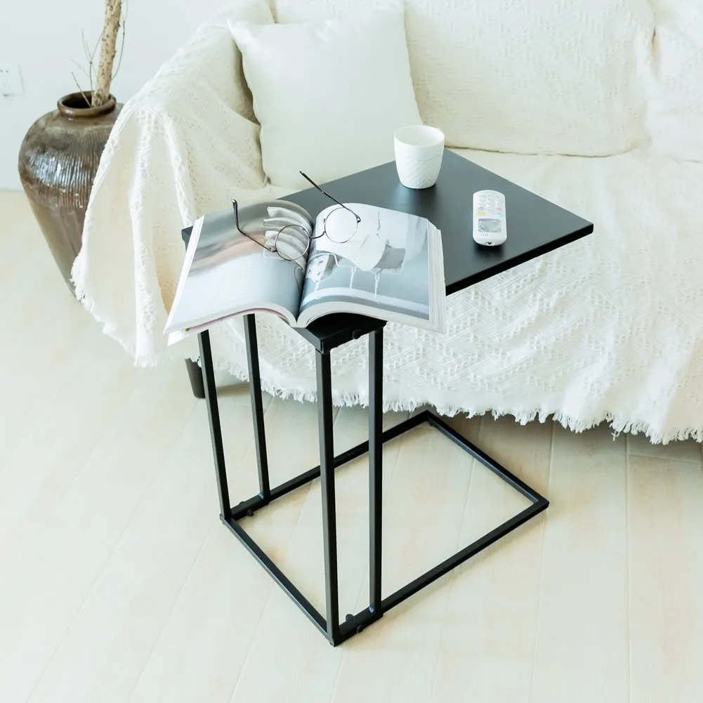 Mp Wood Furniture Sofa Side Table Metal Snack Laptop C Shape End Table Coffee Table for Living Room, Black