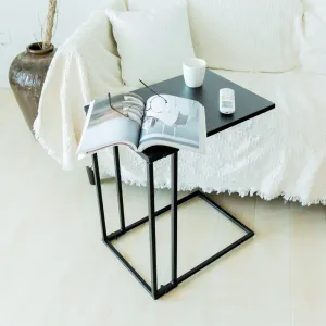 Mp Wood Furniture Sofa Side Table Metal Snack Laptop C Shape End Table Coffee Table for Living Room, Black