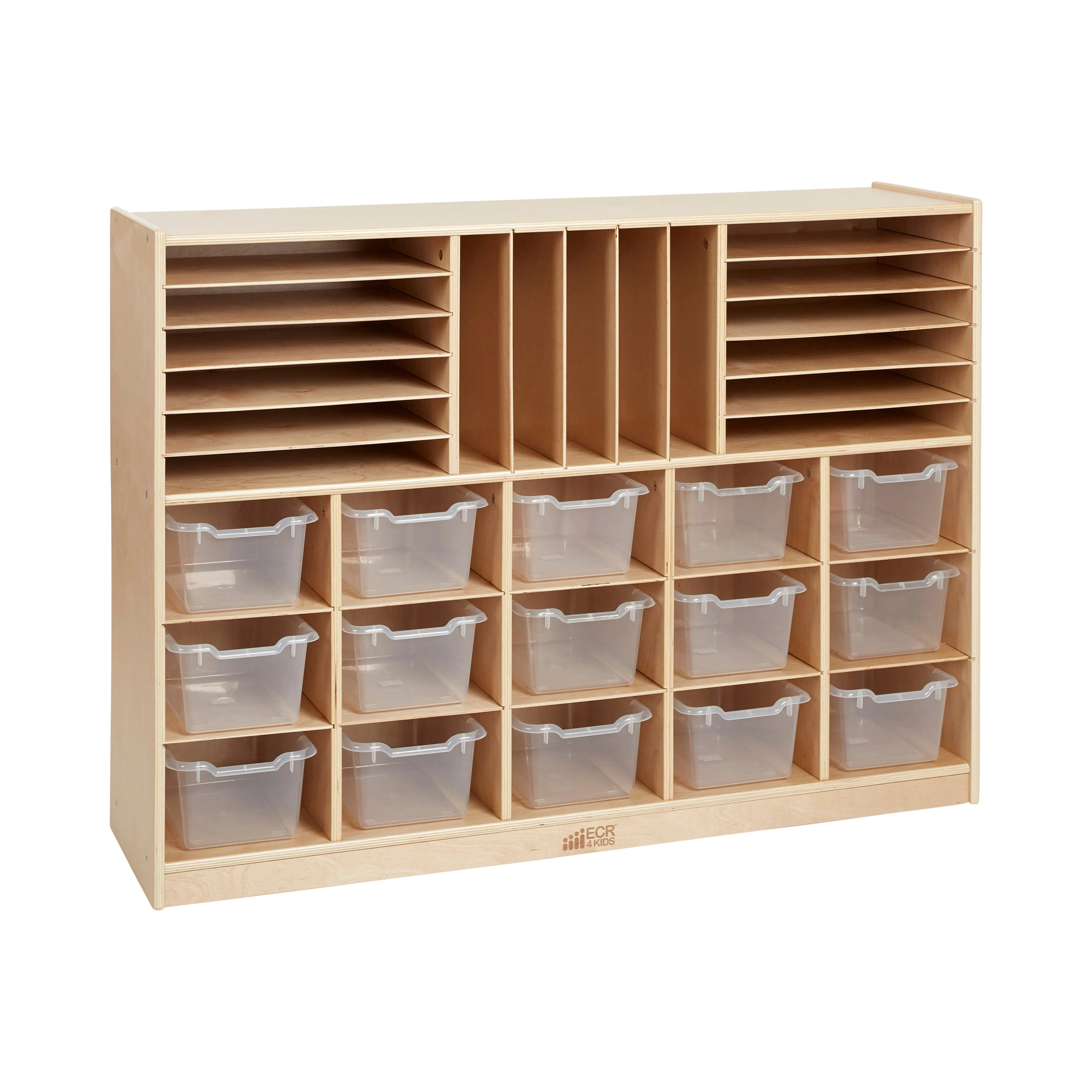 Multi-Section Mobile Cabinet with 15 Scoop Front Storage Bins