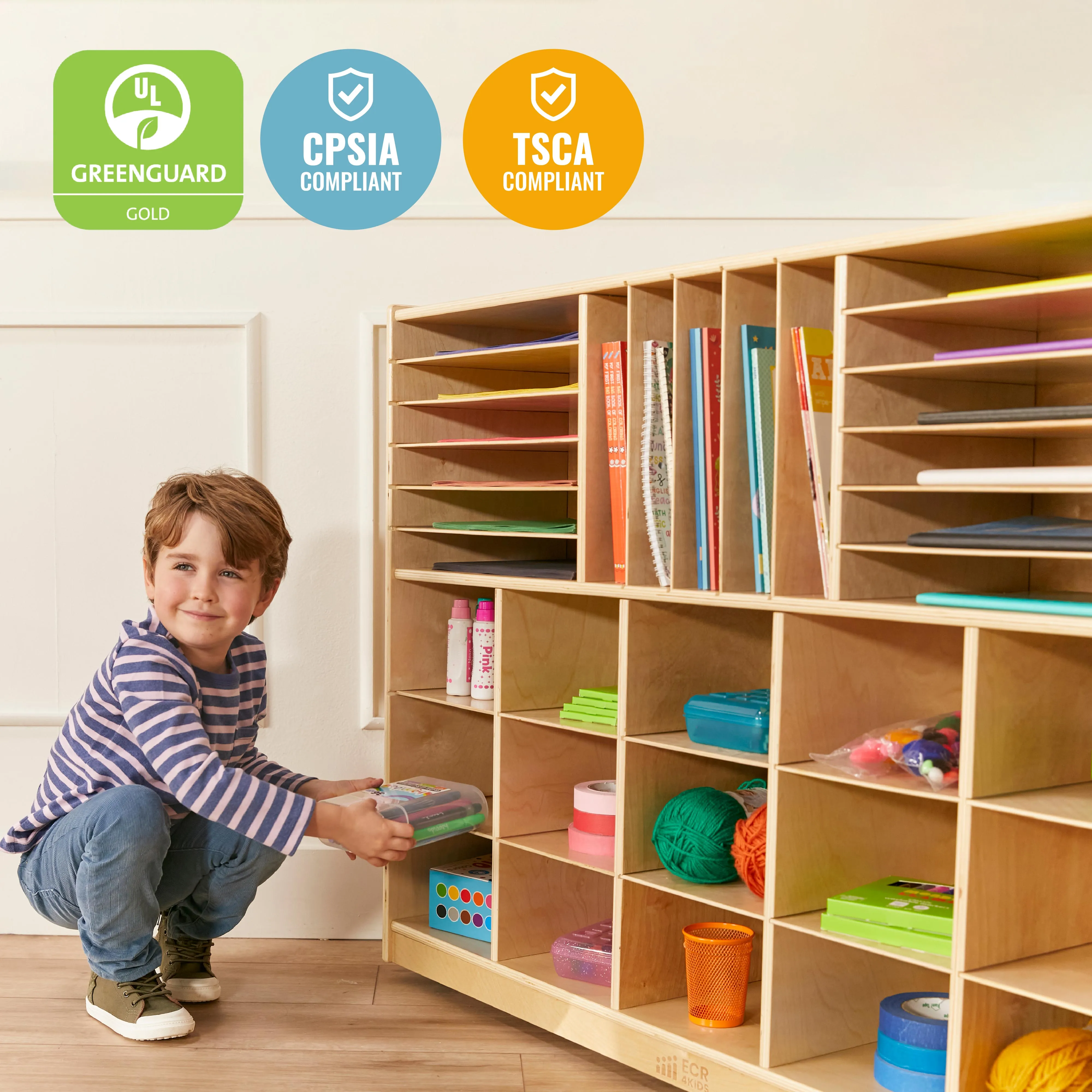 Multi-Section Mobile Cabinet with 15 Scoop Front Storage Bins