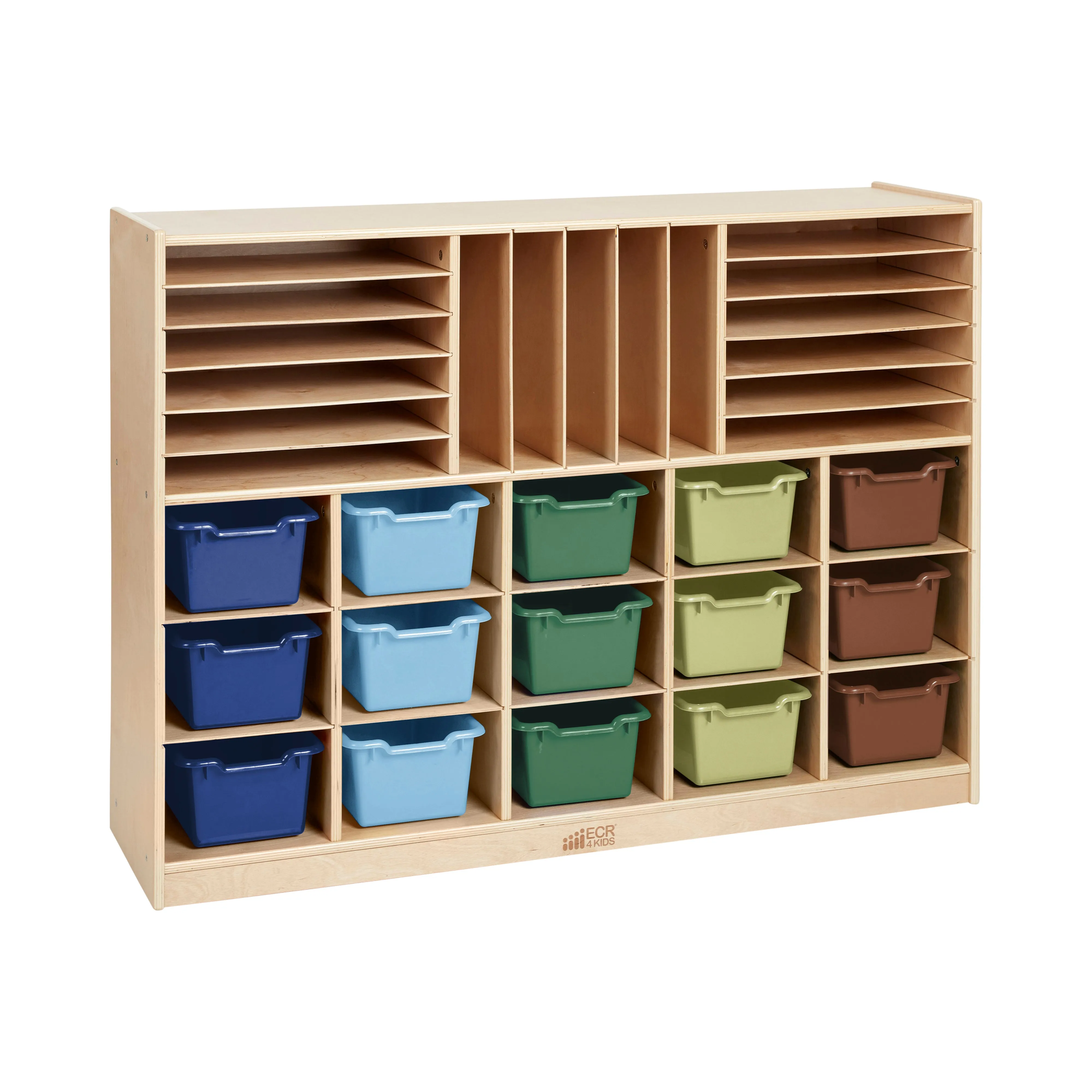 Multi-Section Mobile Cabinet with 15 Scoop Front Storage Bins