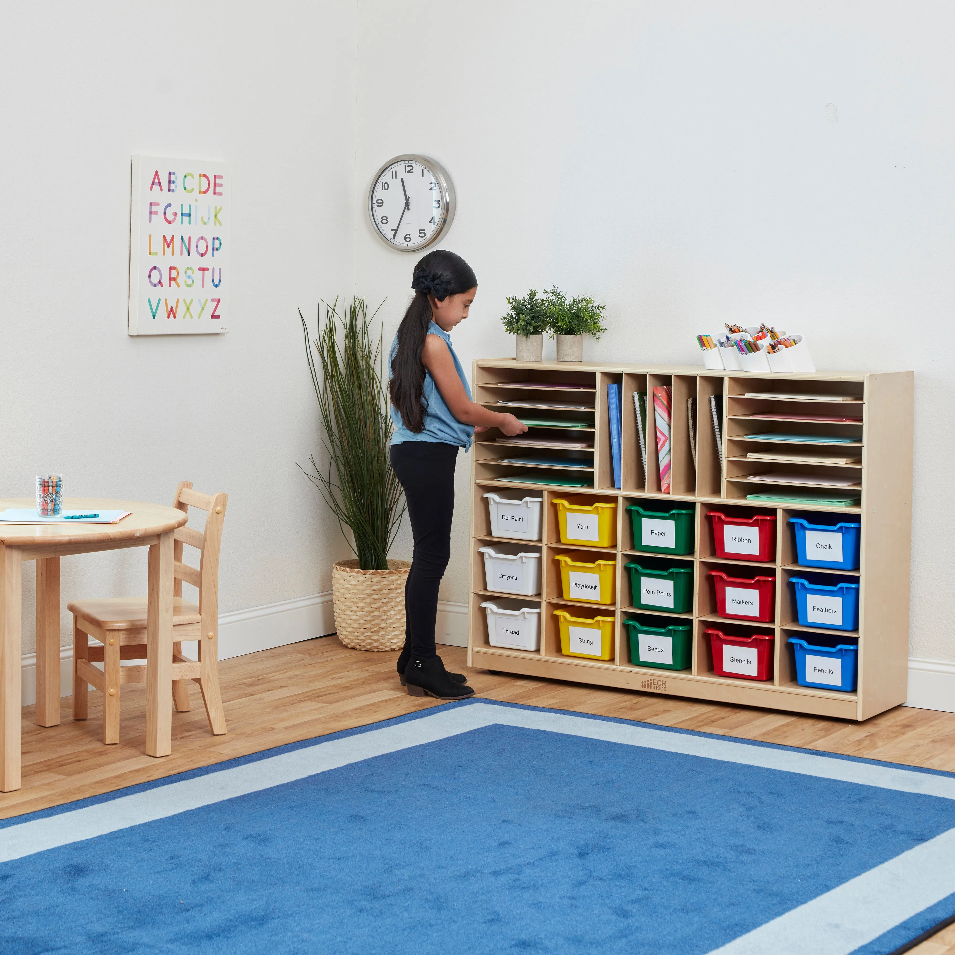 Multi-Section Mobile Cabinet with 15 Scoop Front Storage Bins