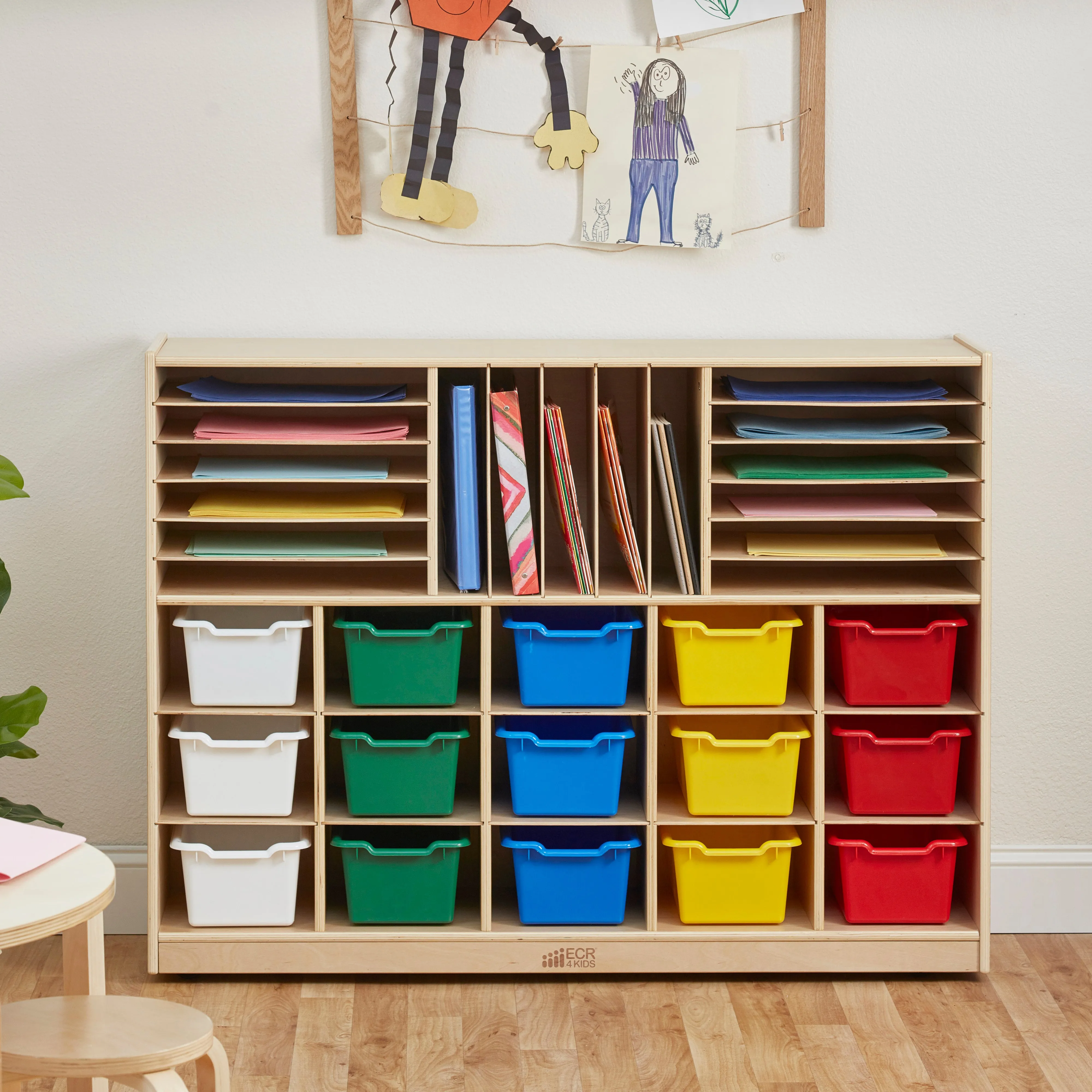 Multi-Section Mobile Cabinet with 15 Scoop Front Storage Bins