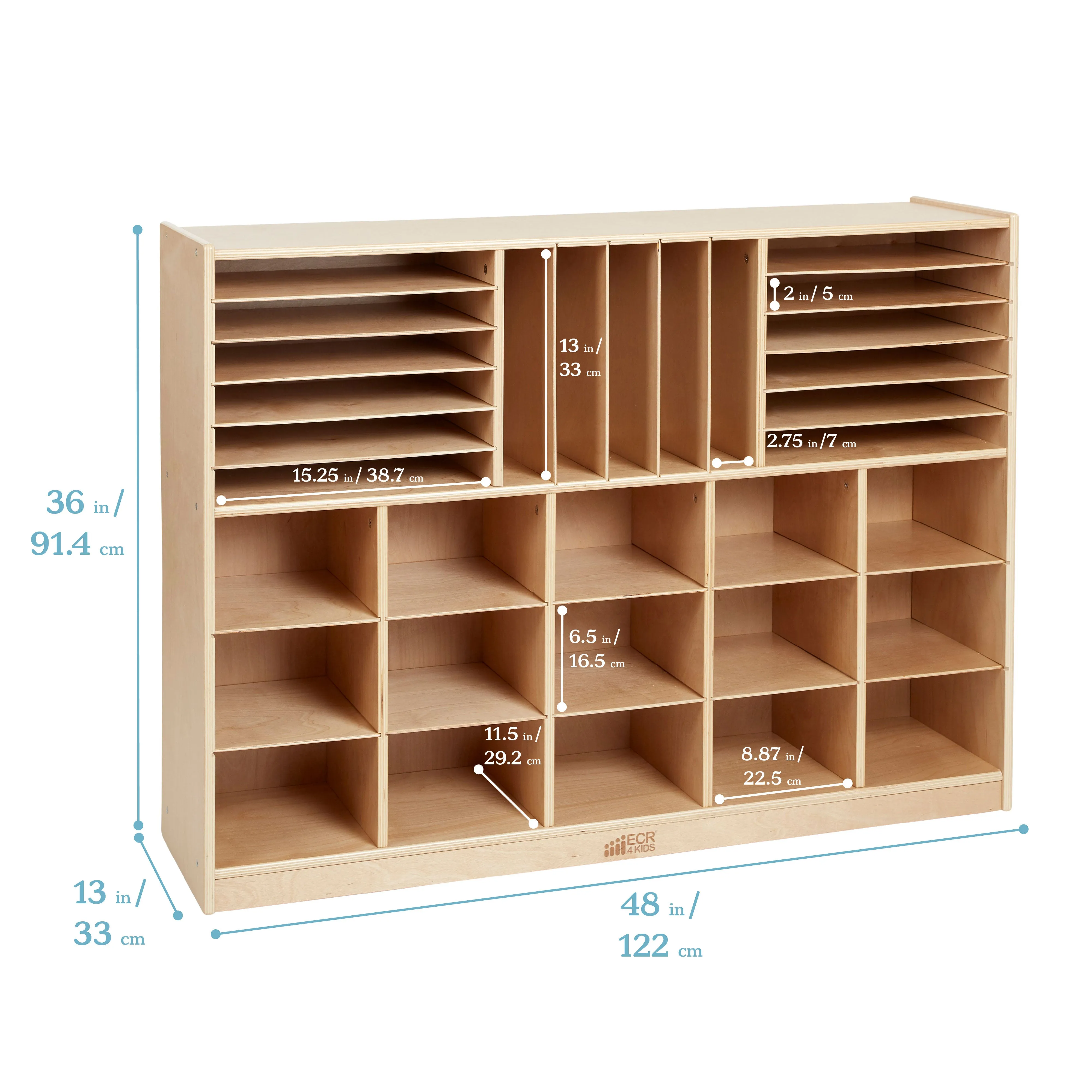 Multi-Section Mobile Cabinet with 15 Scoop Front Storage Bins