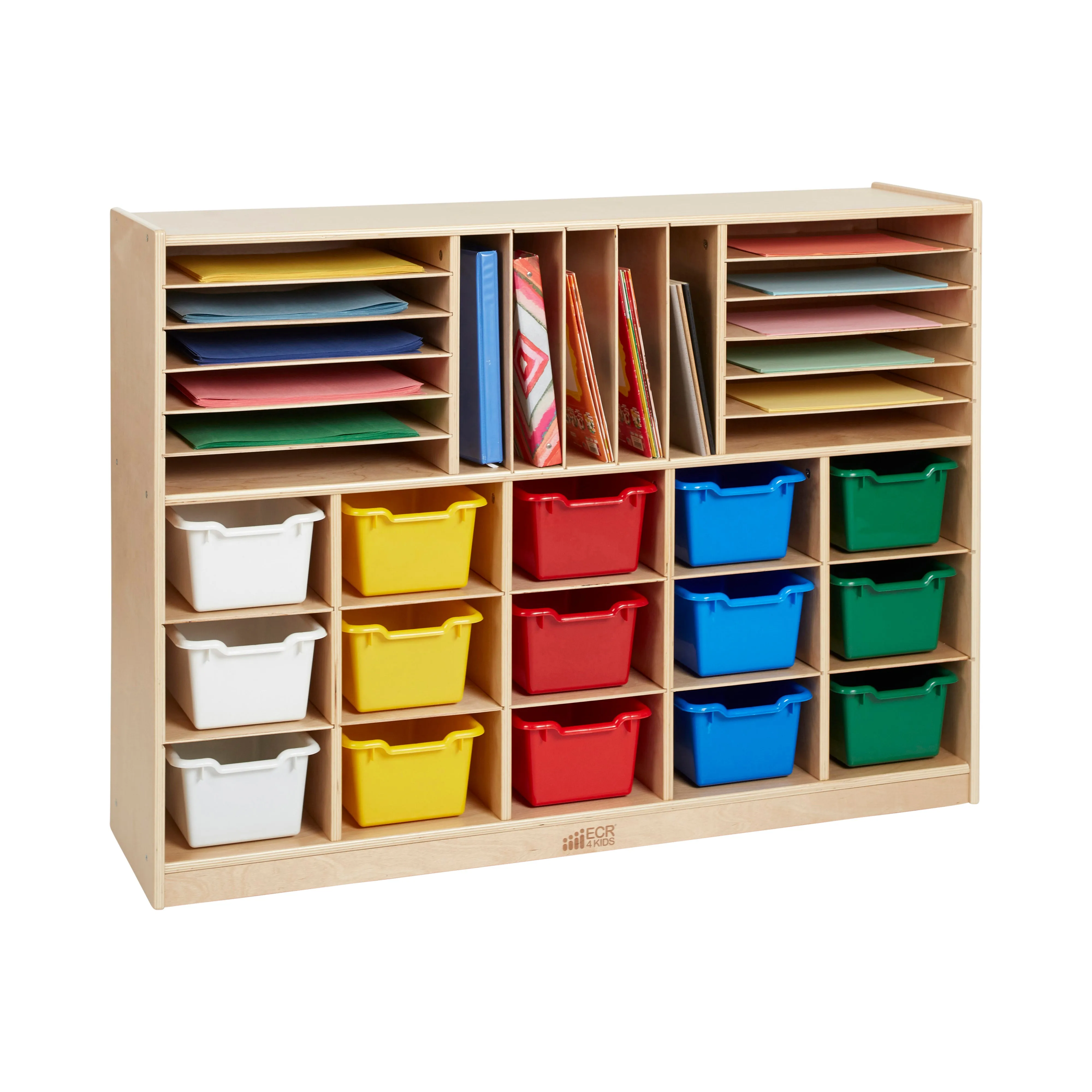 Multi-Section Mobile Cabinet with 15 Scoop Front Storage Bins