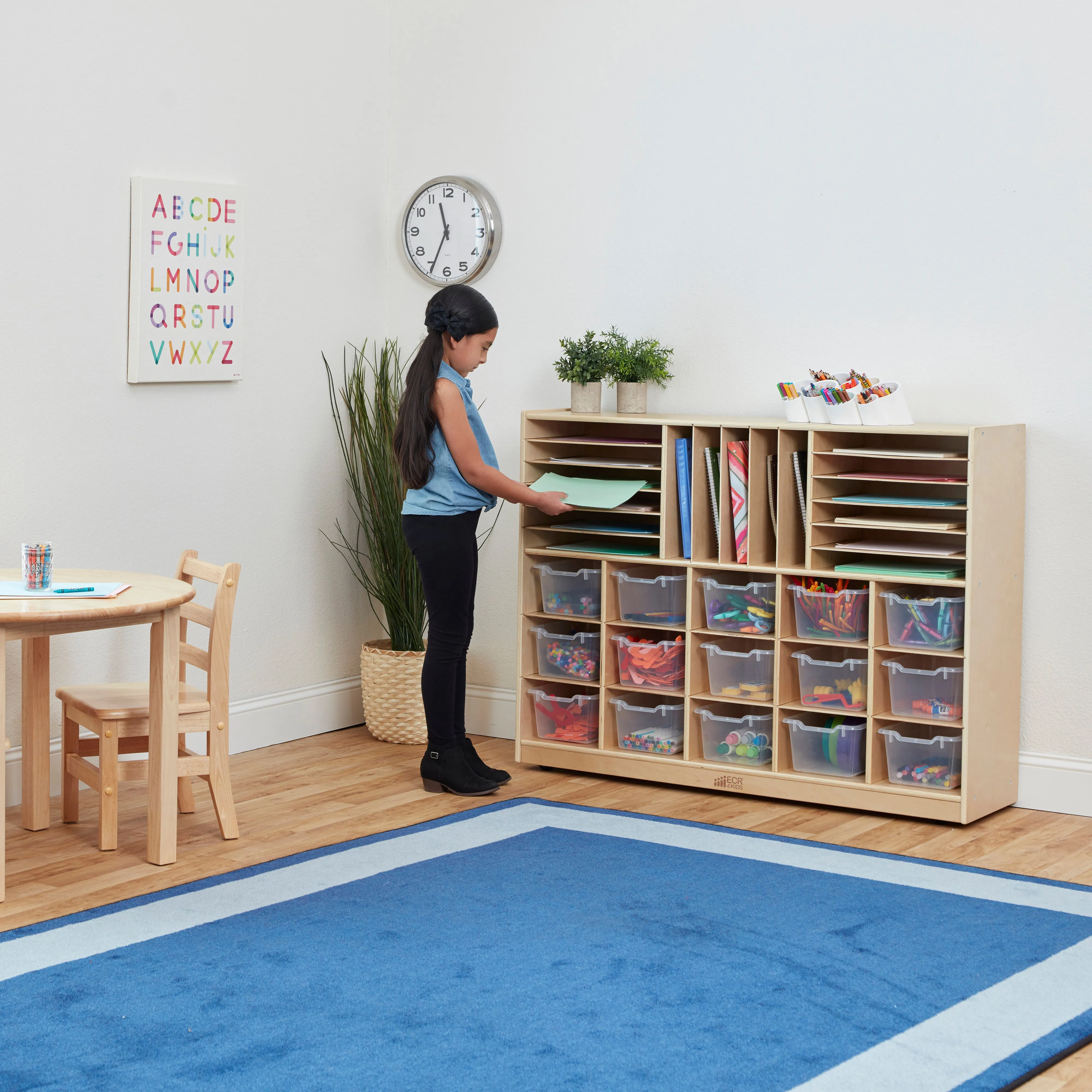 Multi-Section Mobile Cabinet with 15 Scoop Front Storage Bins