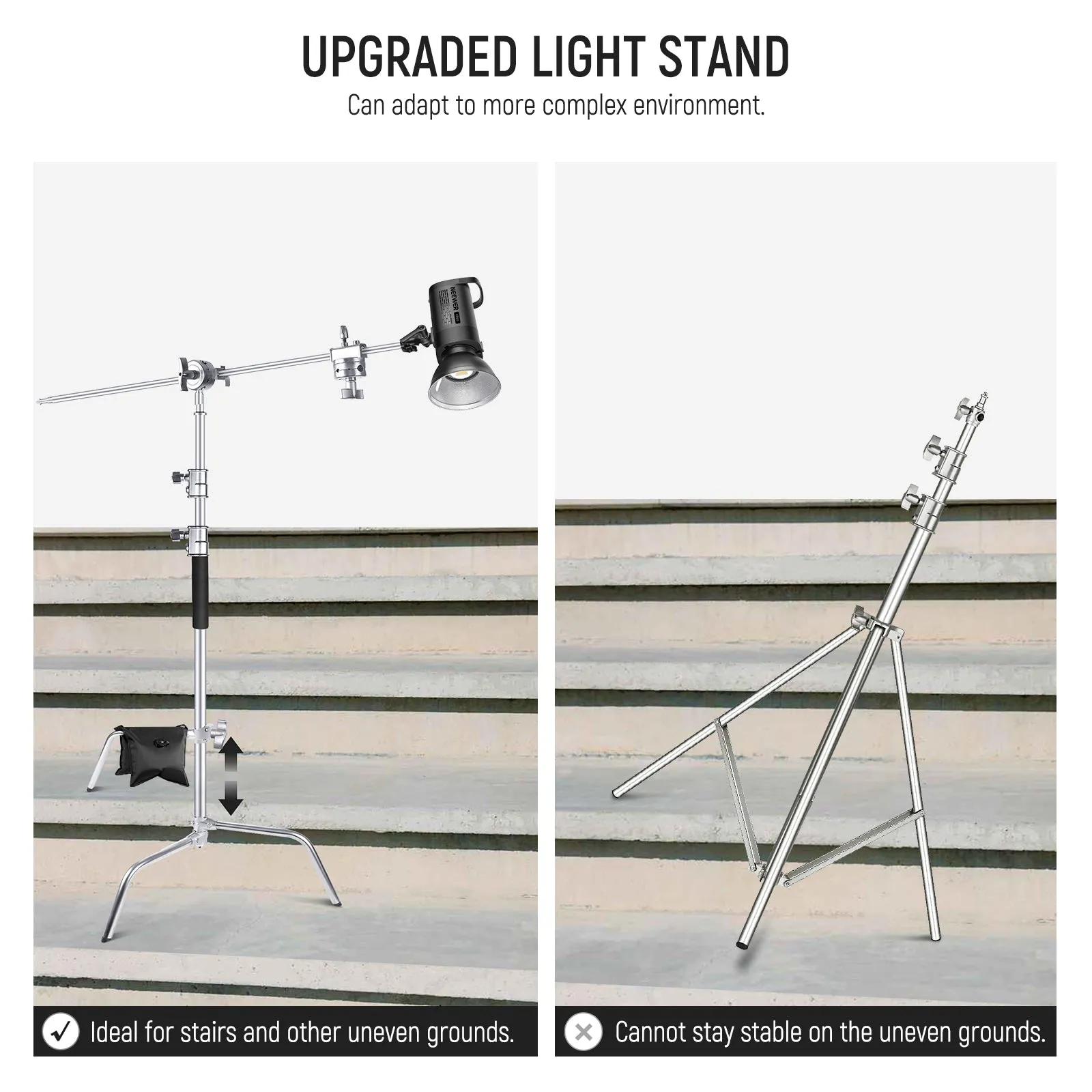 NEEWER 10.13ft/309cm Stainless Steel C Stand with Boom Arm & Sliding Legs