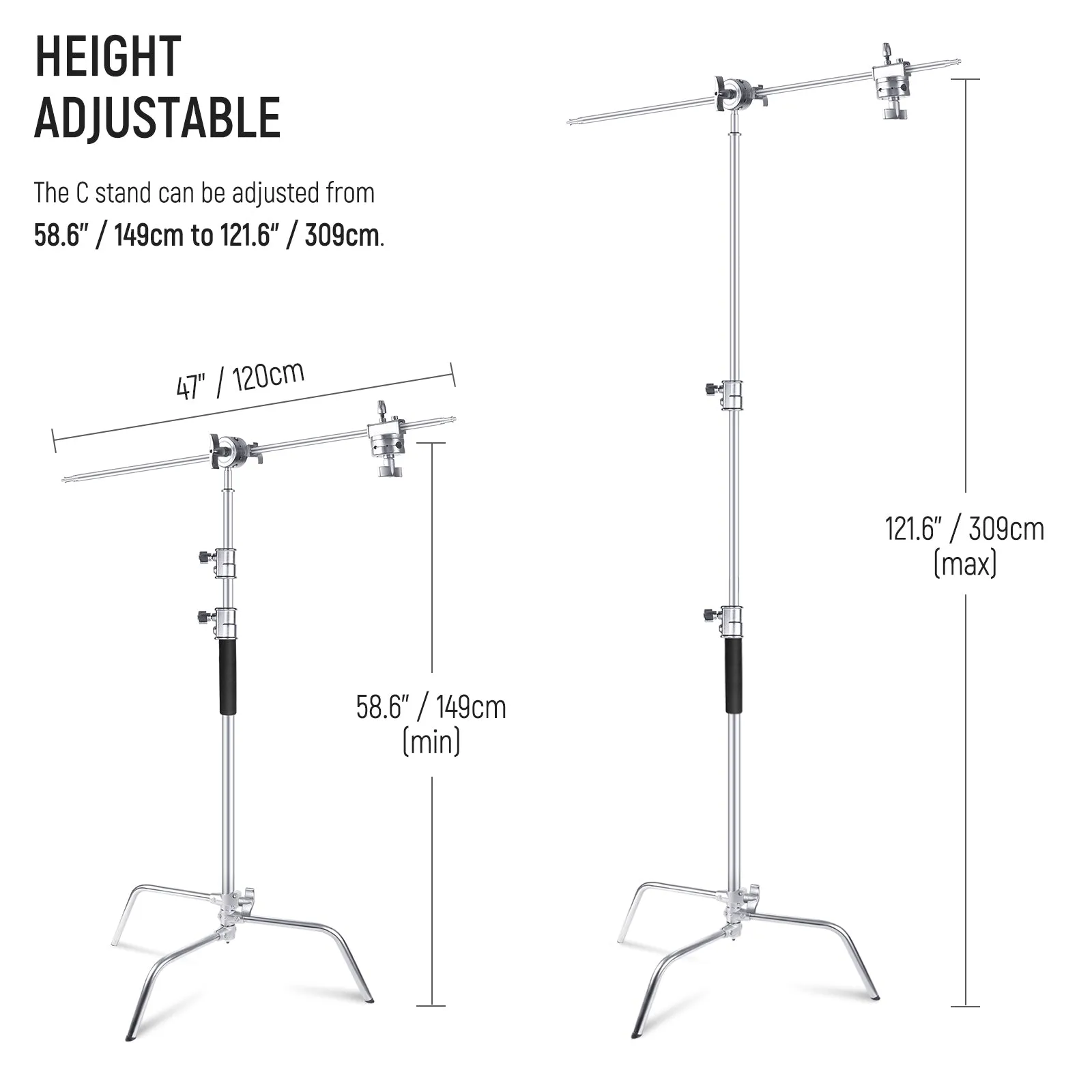 NEEWER 10.13ft/309cm Stainless Steel C Stand with Boom Arm & Sliding Legs