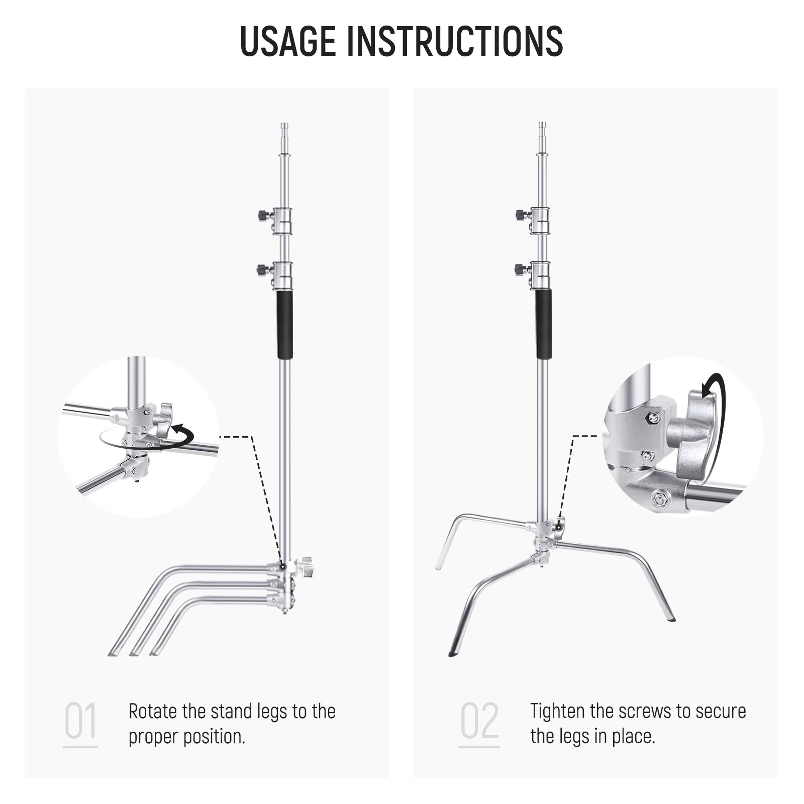 NEEWER 10.13ft/309cm Stainless Steel C Stand with Boom Arm & Sliding Legs