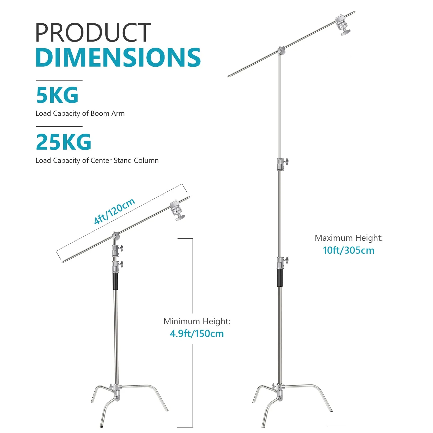 NEEWER 305cm Stainless Steel C-Stand Light Stand