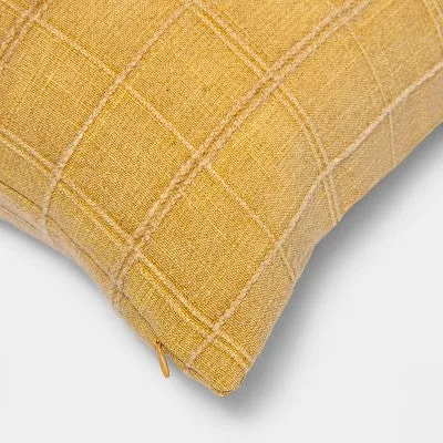 Open Box - Oversized Woven Washed Windowpane Square Throw Pillow Yellow - Threshold