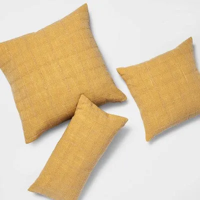 Open Box - Oversized Woven Washed Windowpane Square Throw Pillow Yellow - Threshold