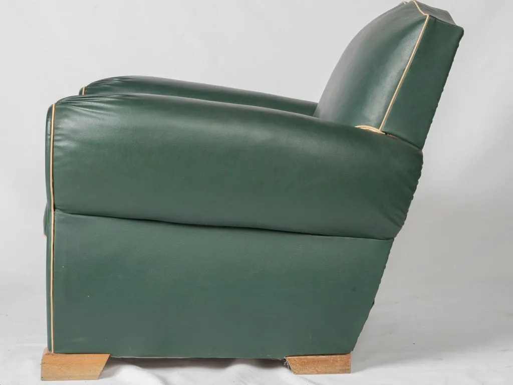 Pair of 1950s Green Faux Leather Club Chairs w/ mustache backs 29½"