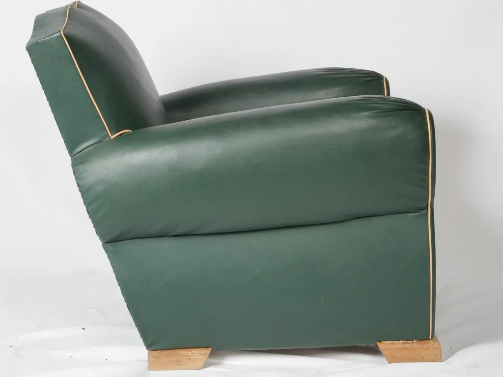 Pair of 1950s Green Faux Leather Club Chairs w/ mustache backs 29½"